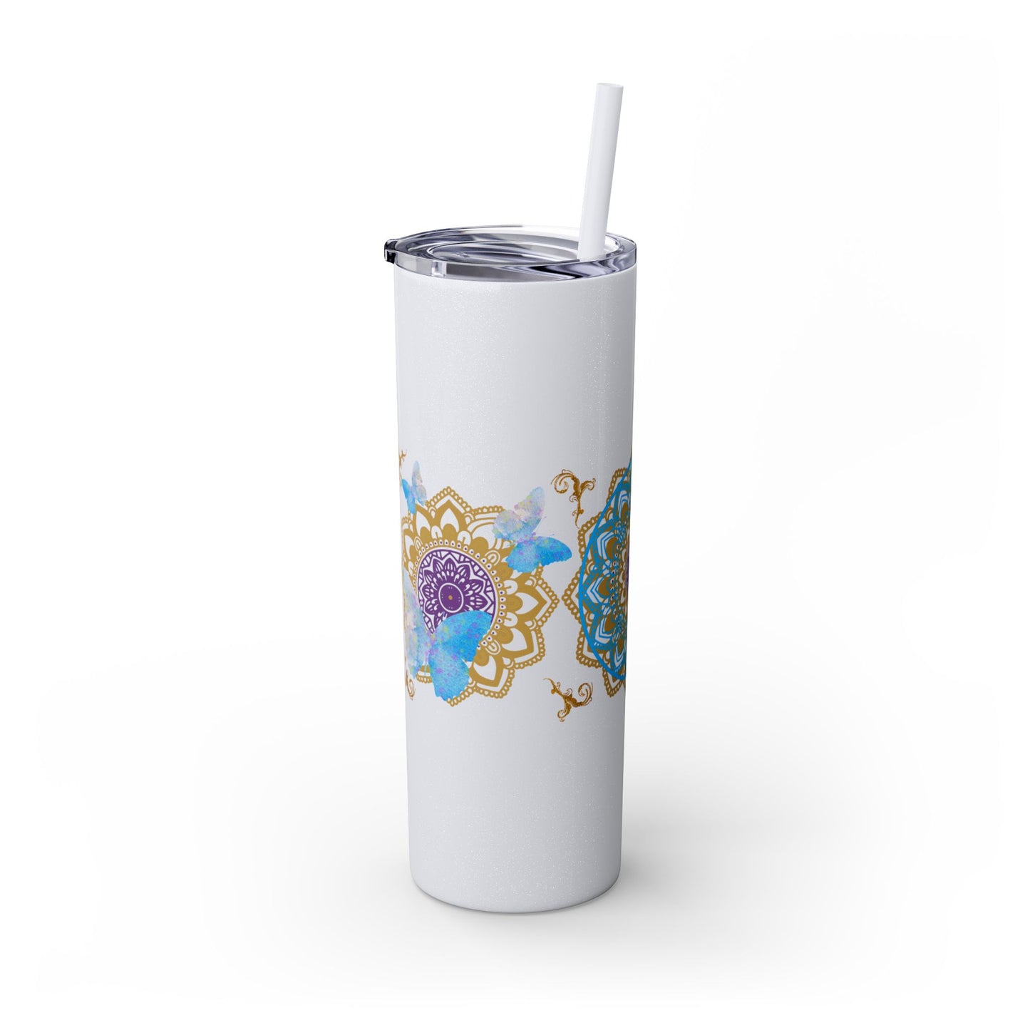 Blue Iceberg Mandala Skinny Tumbler with Straw, 20oz