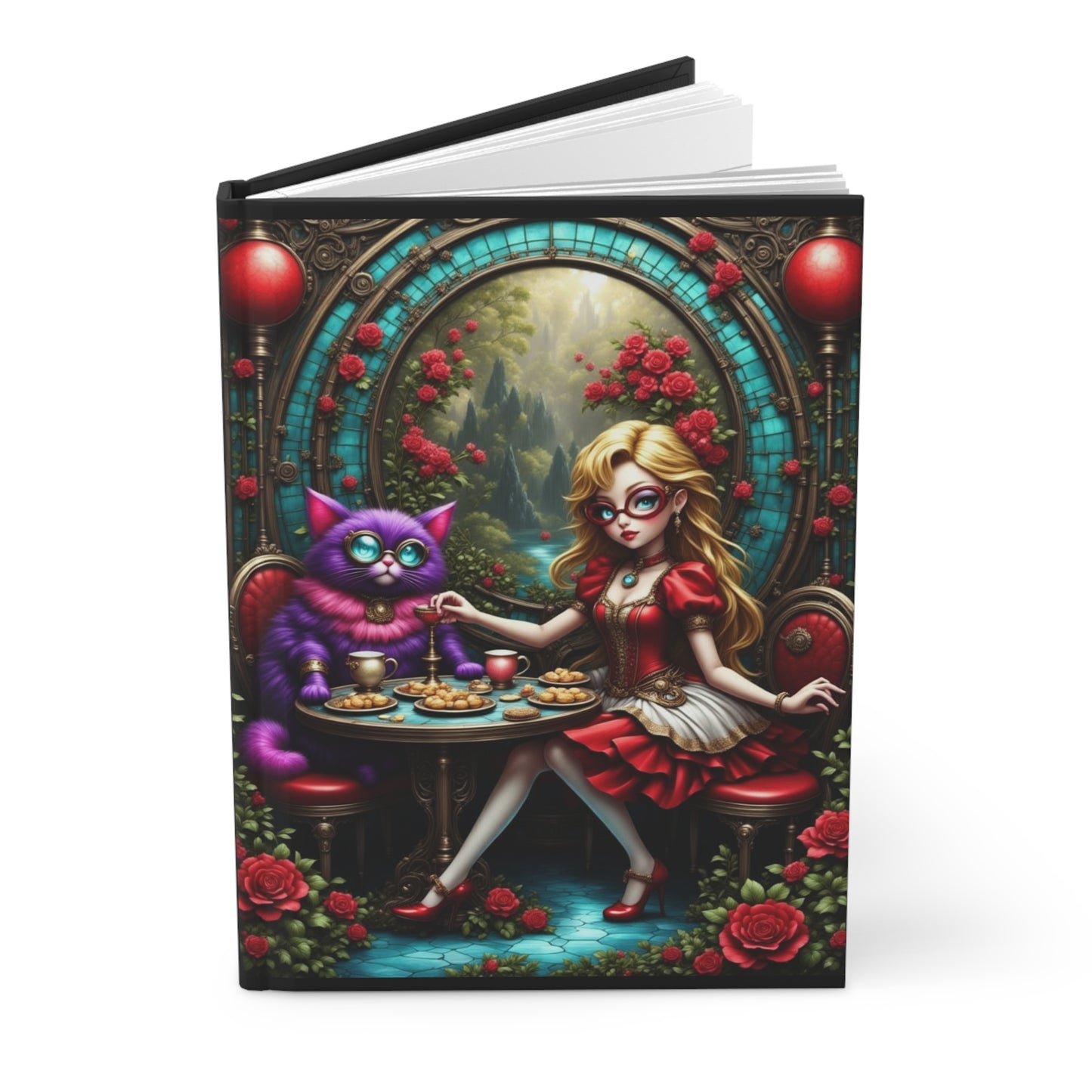 Whimsical Hardcover Journal for Cat Lovers, Fantasy Art Notebook, Creative Writing Diary, Gift for Artists, Unique Stationery, Alice in Wonderland Journal