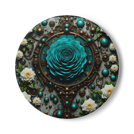 Elegant Floral Ceramic Coaster Set - Steampunk Vintage Rose Design, Perfect for Home Decor, Gifts, Weddings, and Table Settings
