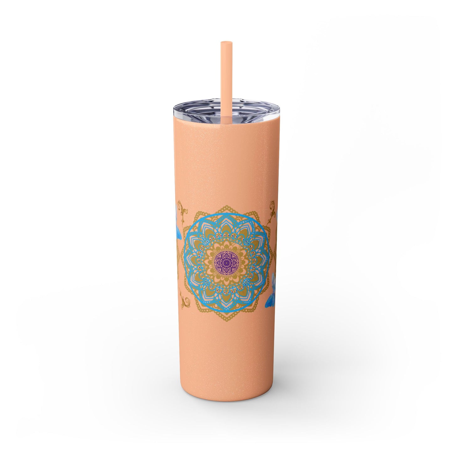Blue Iceberg Mandala Skinny Tumbler with Straw, 20oz