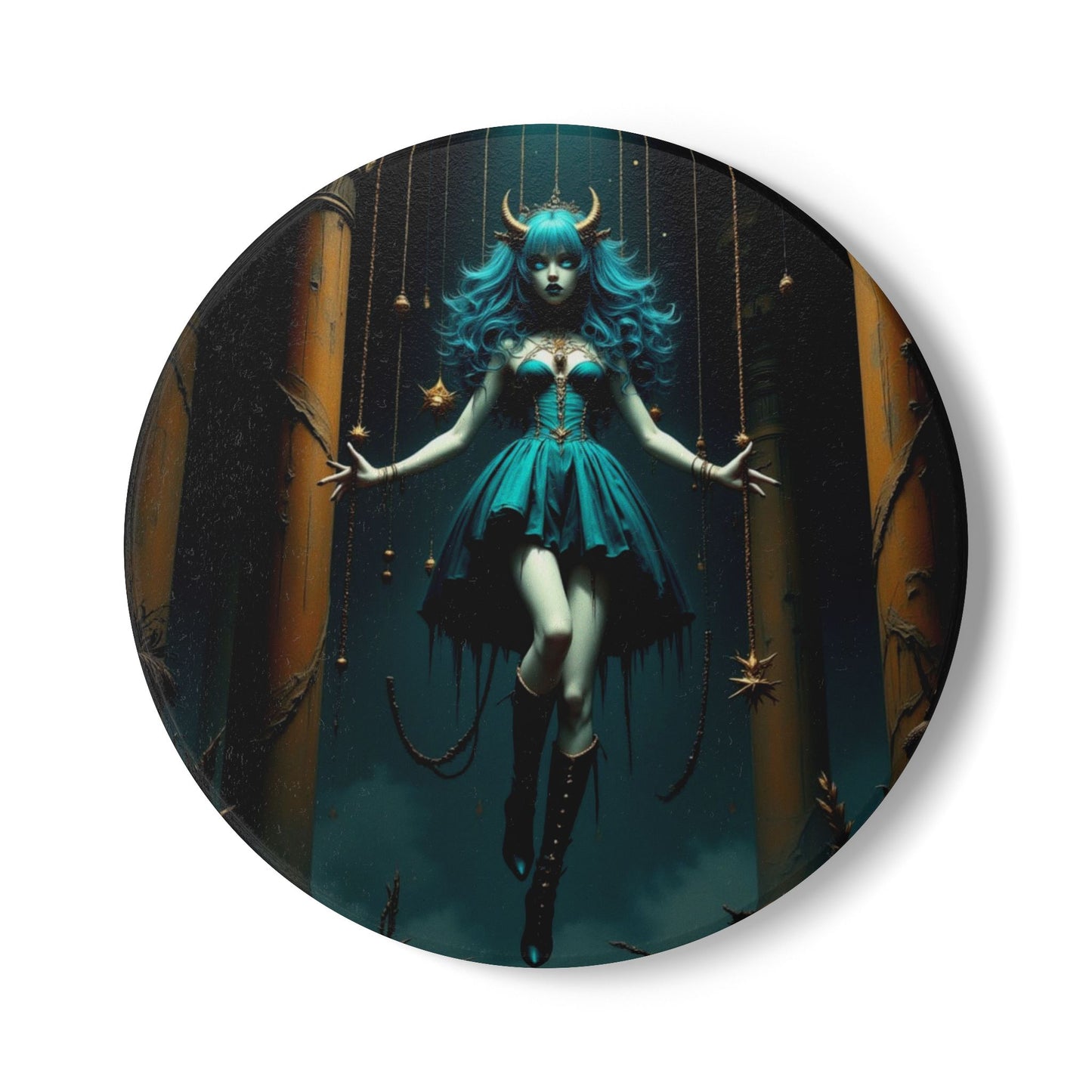 Gothic Demon Girl Ceramic Coaster - Unique Home Decor, Drinkware Accessory, Housewarming Gift, Halloween Decoration, Art Enthusiast