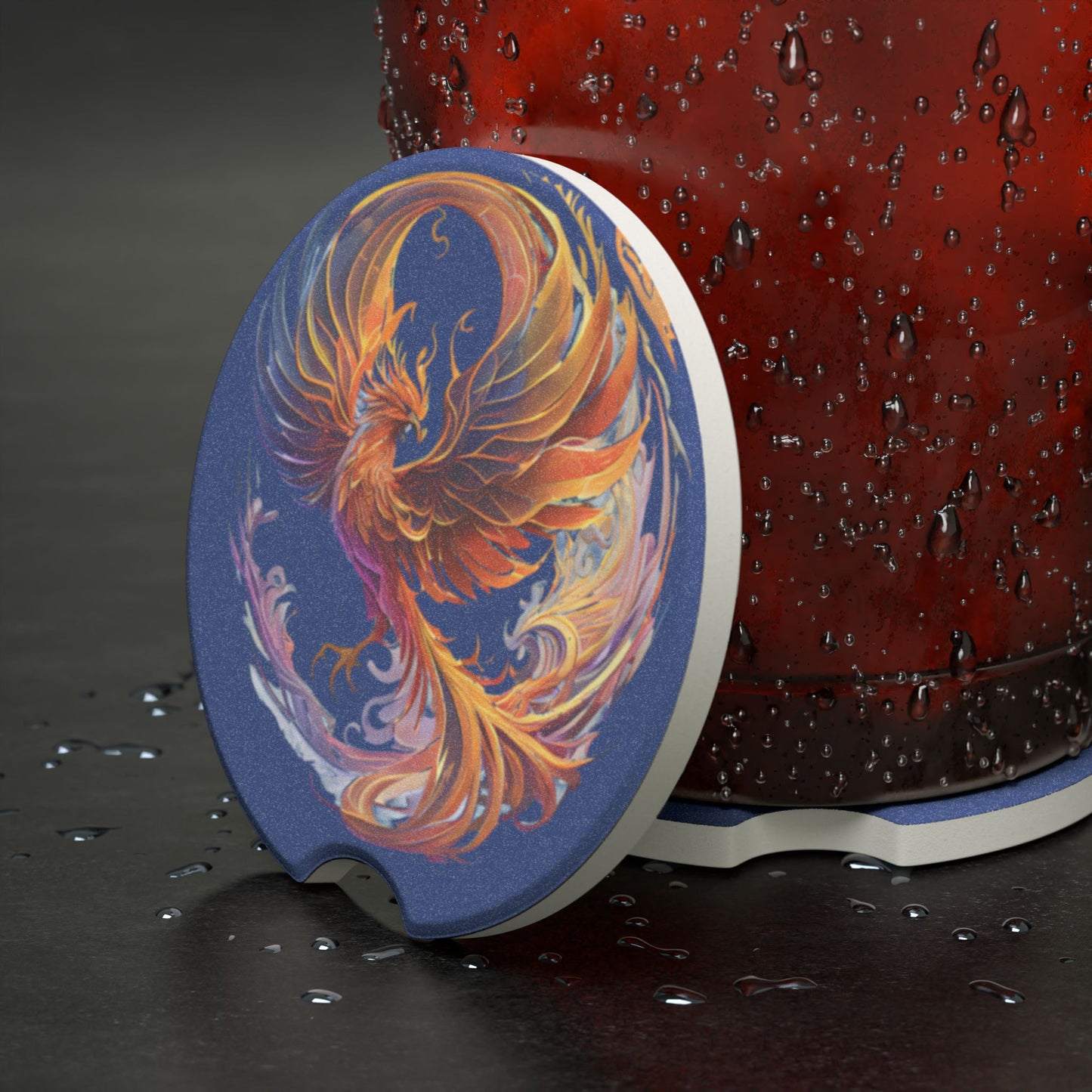 Phoenix Soapstone Car Coaster, Artistic Coaster for Cars, Unique Car Accessory, Gift for Drivers, Decor for Auto Enthusiasts