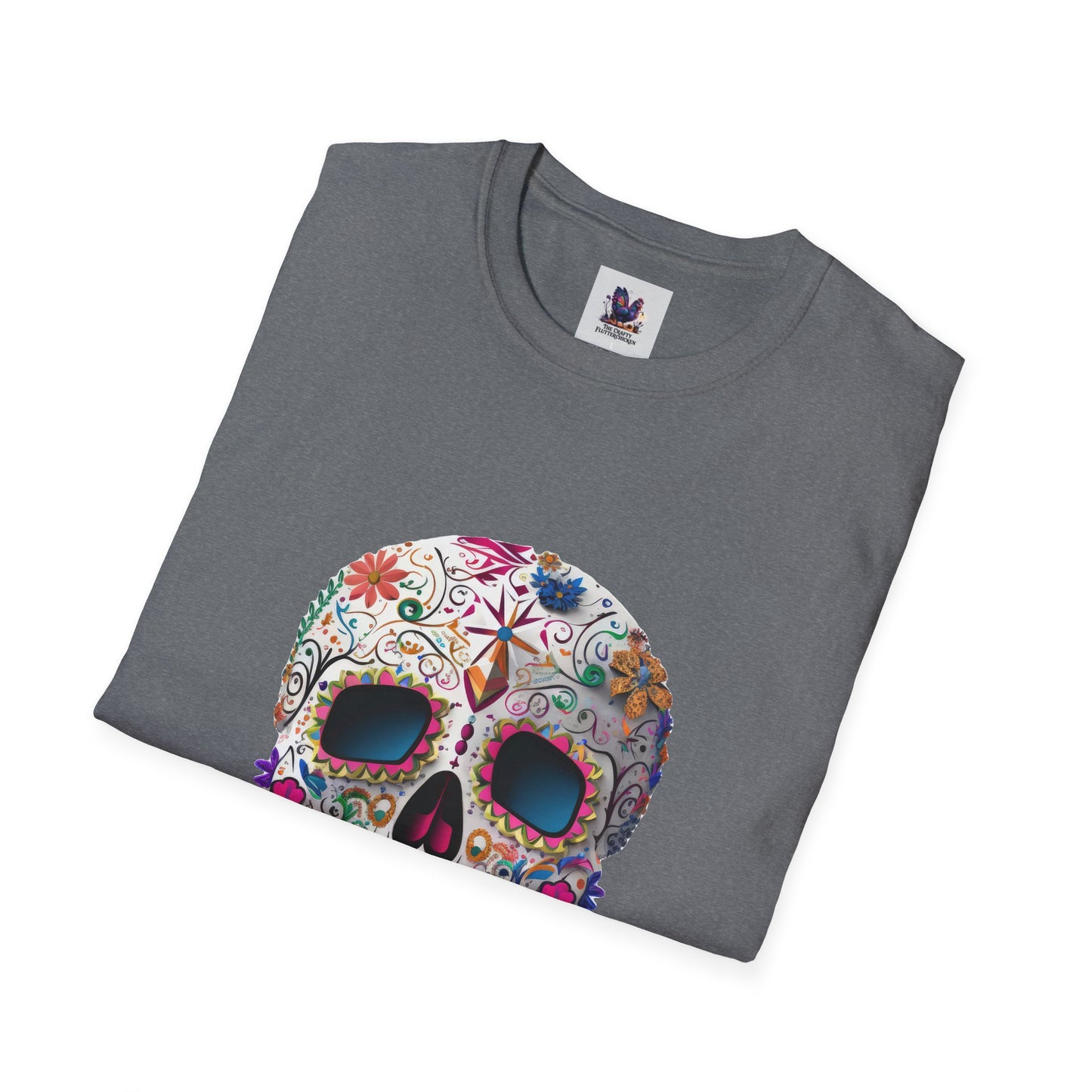 Colorful Sugar Skull Art Unisex Softstyle T-Shirt, Colorful Tee, Cute Graphic Shirt