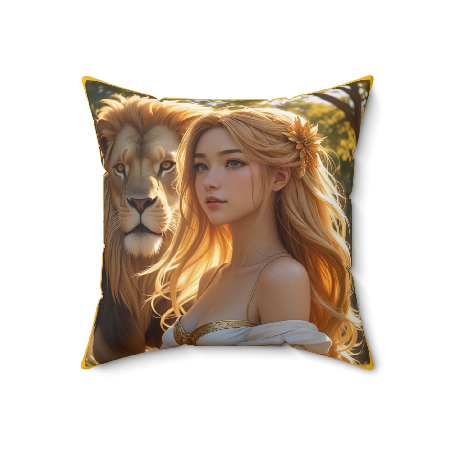 Zodiac Leo, Lion and Woman Art Pillow, Decorative Throw Cushion, Bohemian Home Decor, Gift for Animal Lovers, Living Room Accent