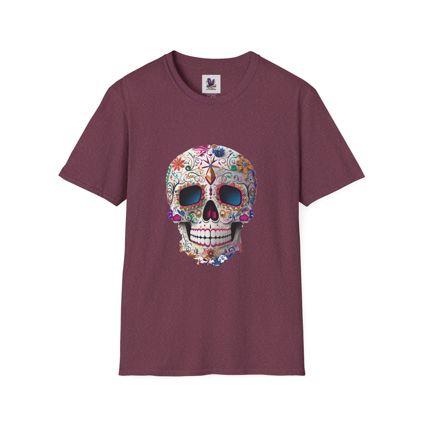 Colorful Sugar Skull Art Unisex Softstyle T-Shirt, Colorful Tee, Cute Graphic Shirt