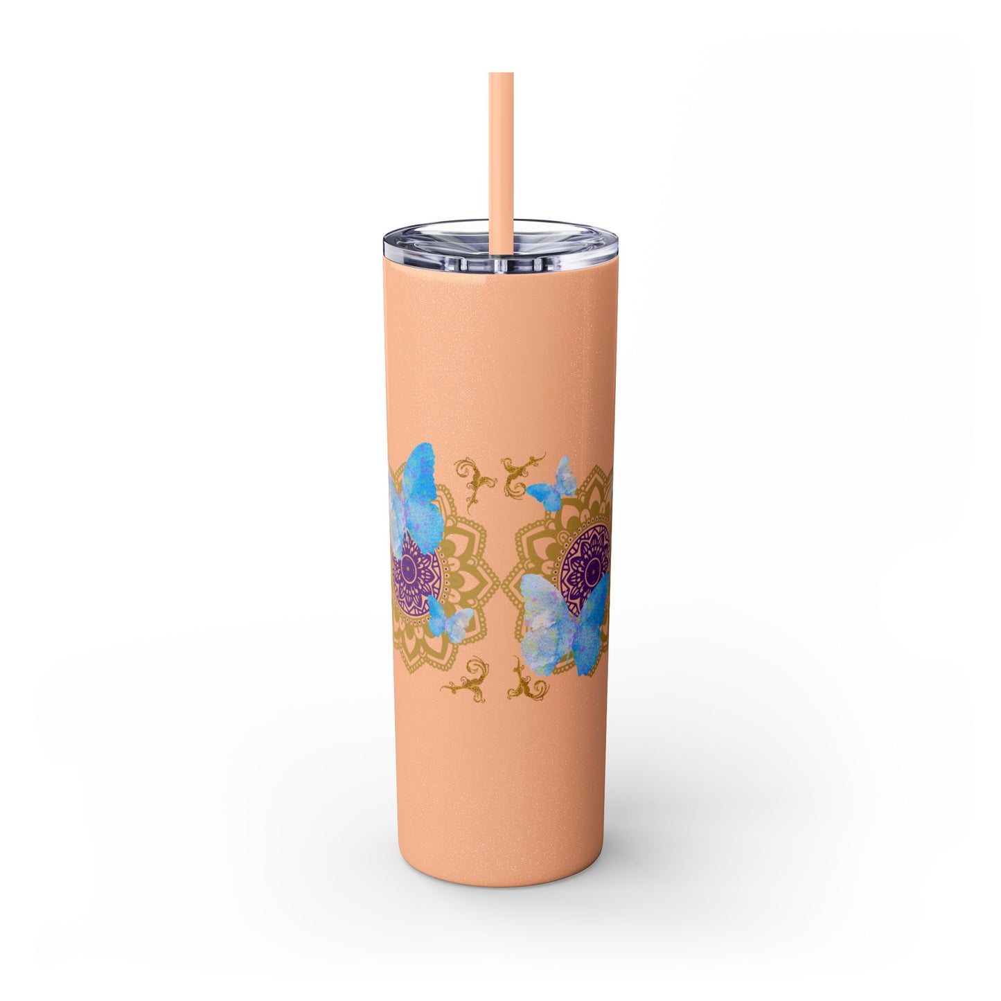 Blue Iceberg Mandala Skinny Tumbler with Straw, 20oz