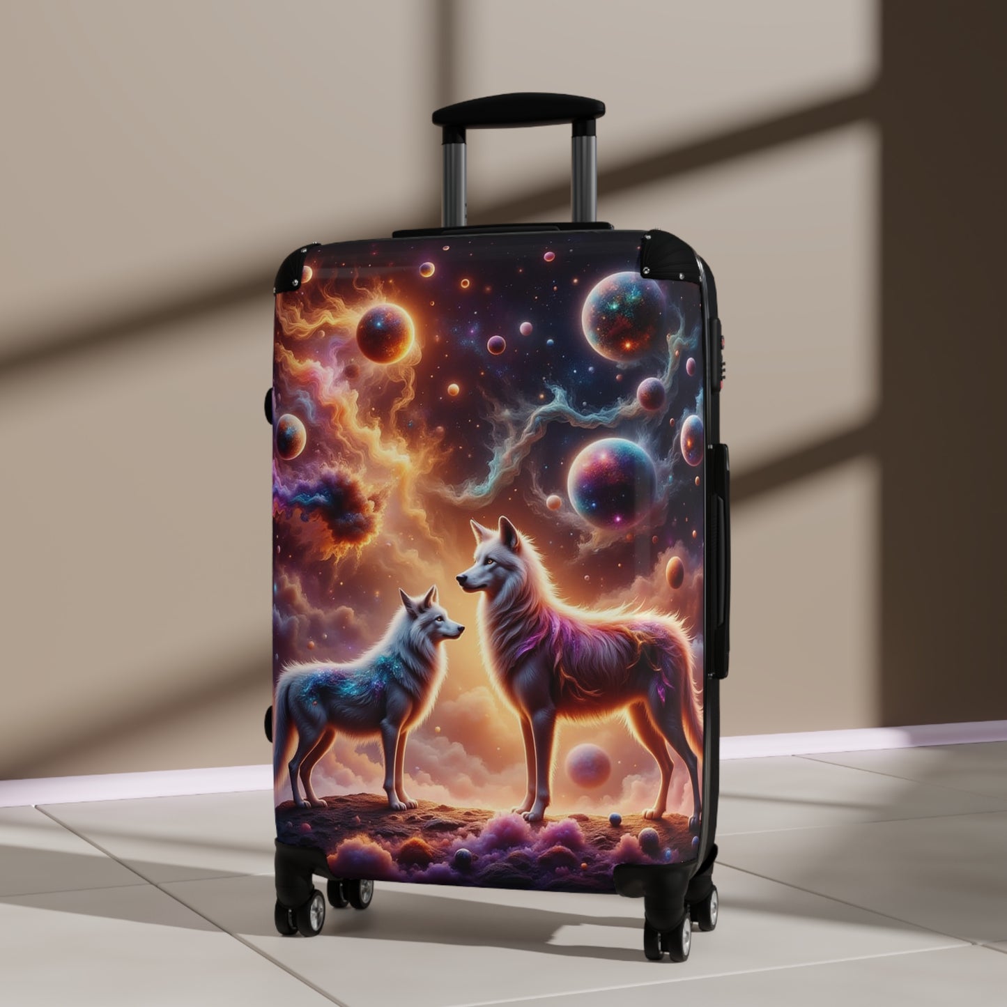 Celestial Wolves Suitcase - Unique Travel Luggage, Cosmic Dog Theme, Perfect for Adventurers, Gifts for Him/Her, Animal Lover Travel Gear