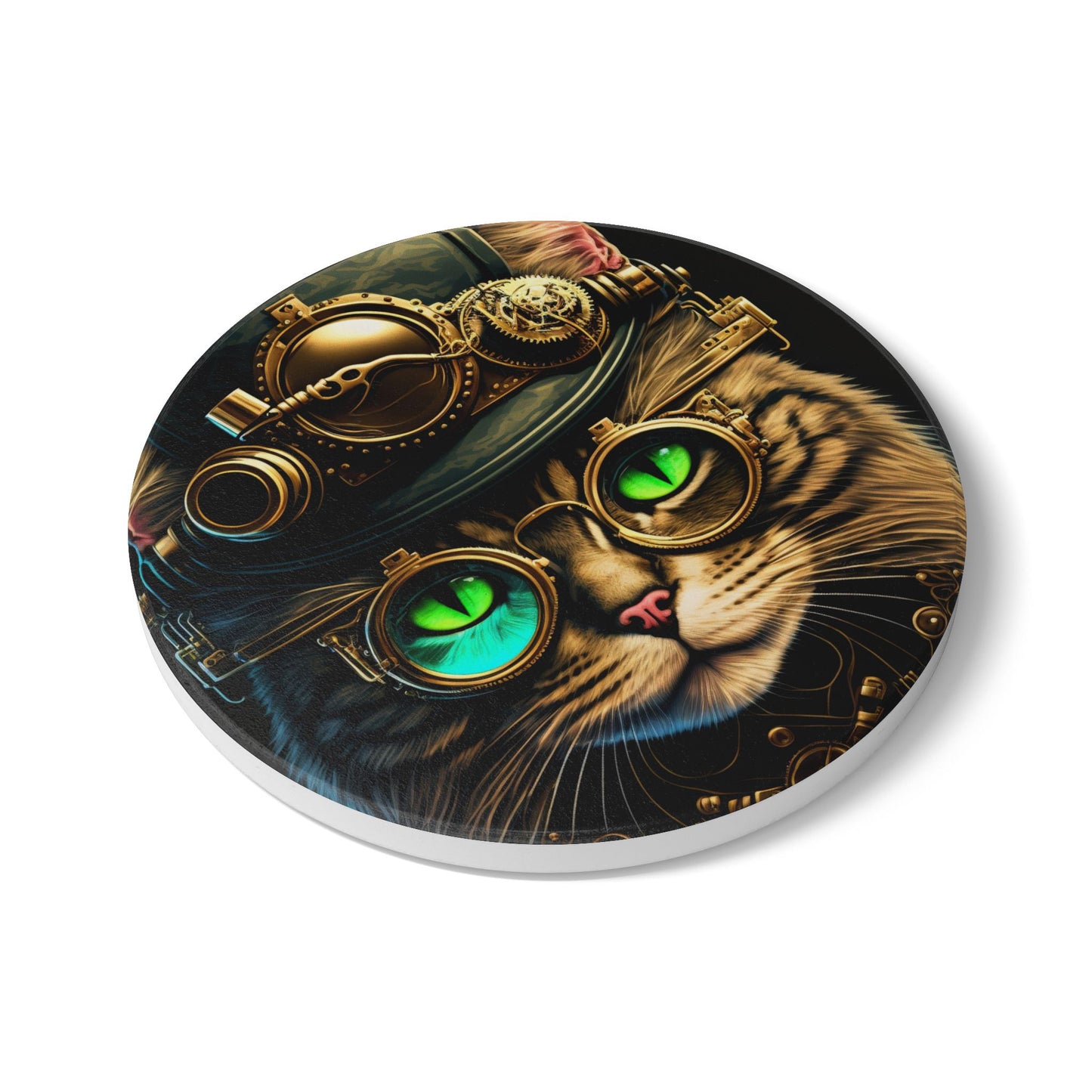 Ceramic Coaster, Steampunk Cat Top Hat, Cats, Steampunk Designs