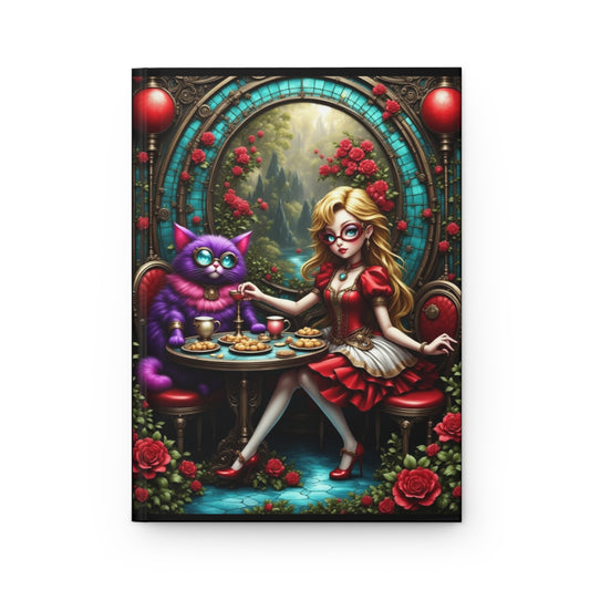 Whimsical Hardcover Journal for Cat Lovers, Fantasy Art Notebook, Creative Writing Diary, Gift for Artists, Unique Stationery, Alice in Wonderland Journal