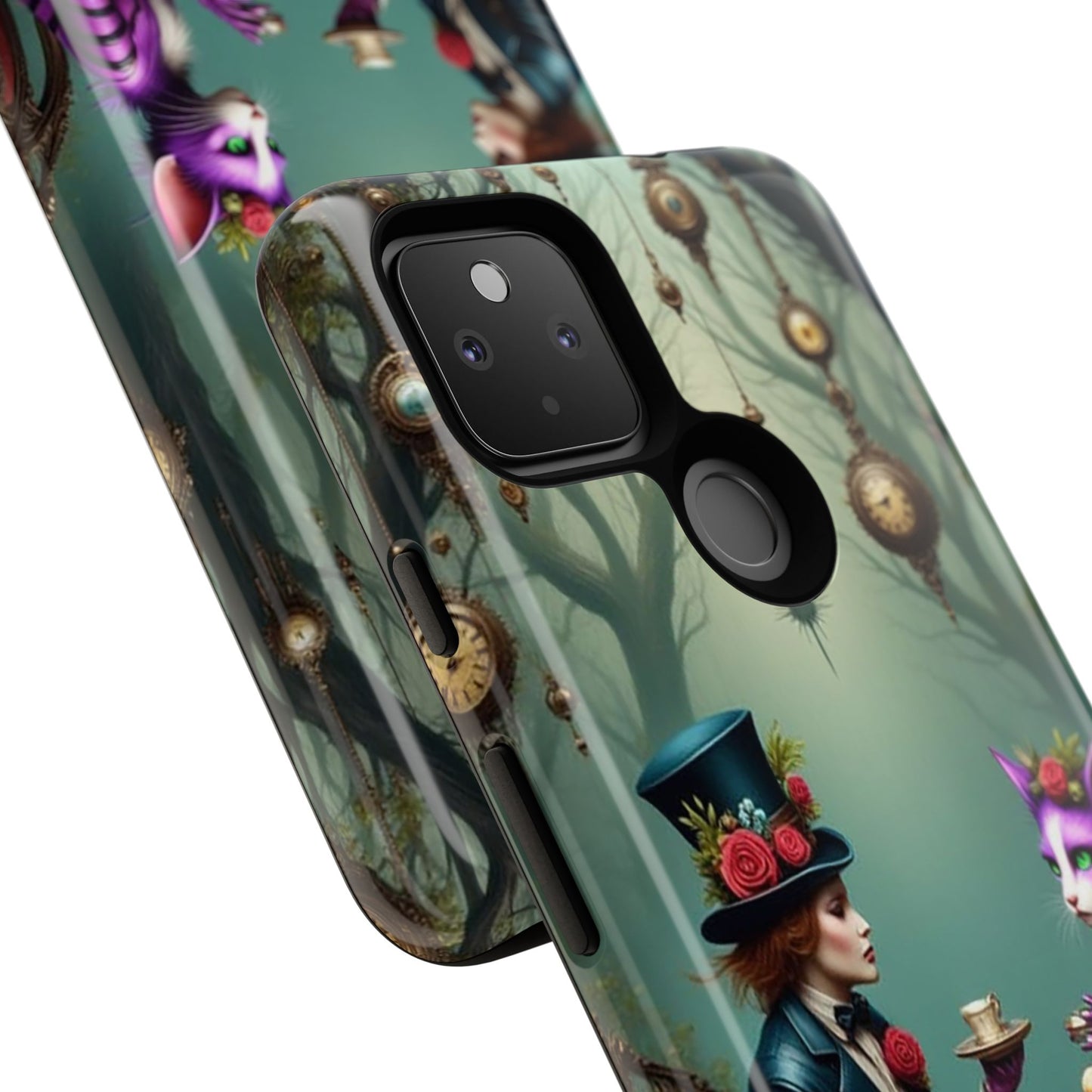 Whimsical Phone Case with Cat and Mad Hatter Design, Perfect for Gifting, Fantasy Lovers, Tea Party Theme, Tough Cases