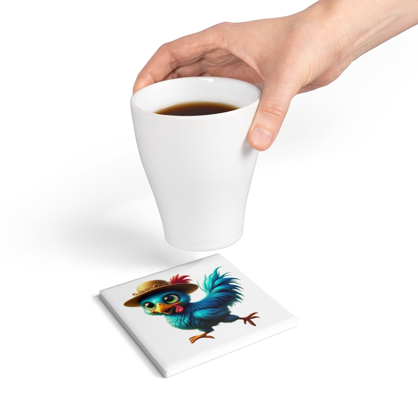 Ceramic Coaster, Chicken Periwinkle, Unique Designs, Gift Ideas