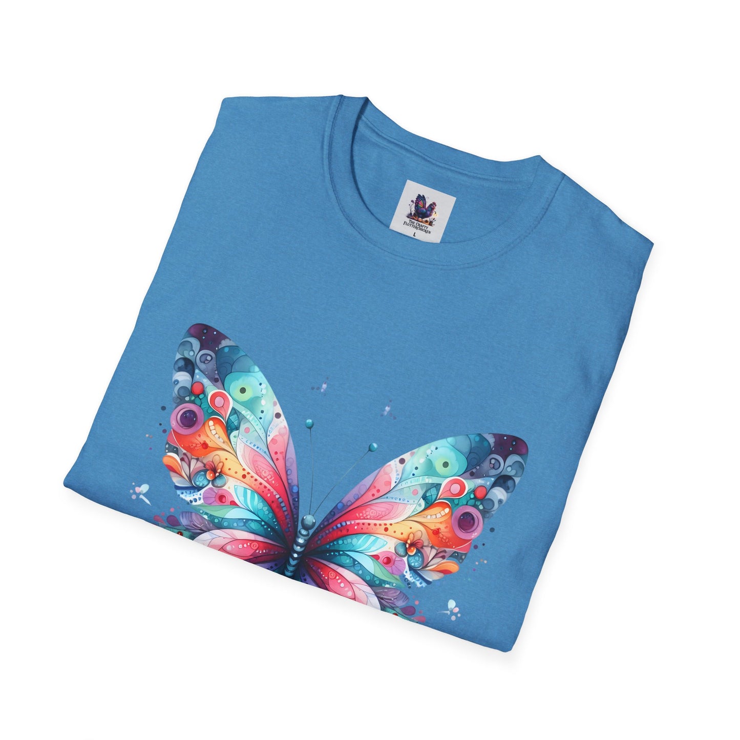 Colorful Butterfly Art Unisex Softstyle T-Shirt, Colorful Tee, Nature-Inspired Apparel, Cute Graphic Shirt