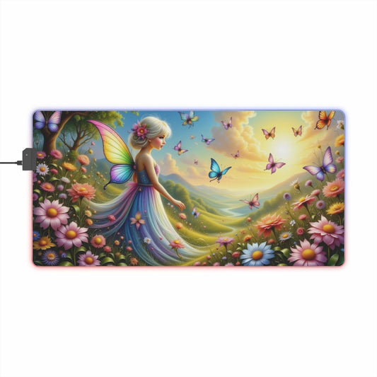 LED Gaming Mouse Pad with Enchanting Fairy Design, RGB Lighted Desk Mat, Gaming Setup Decor, Butterfly Theme Mousepad