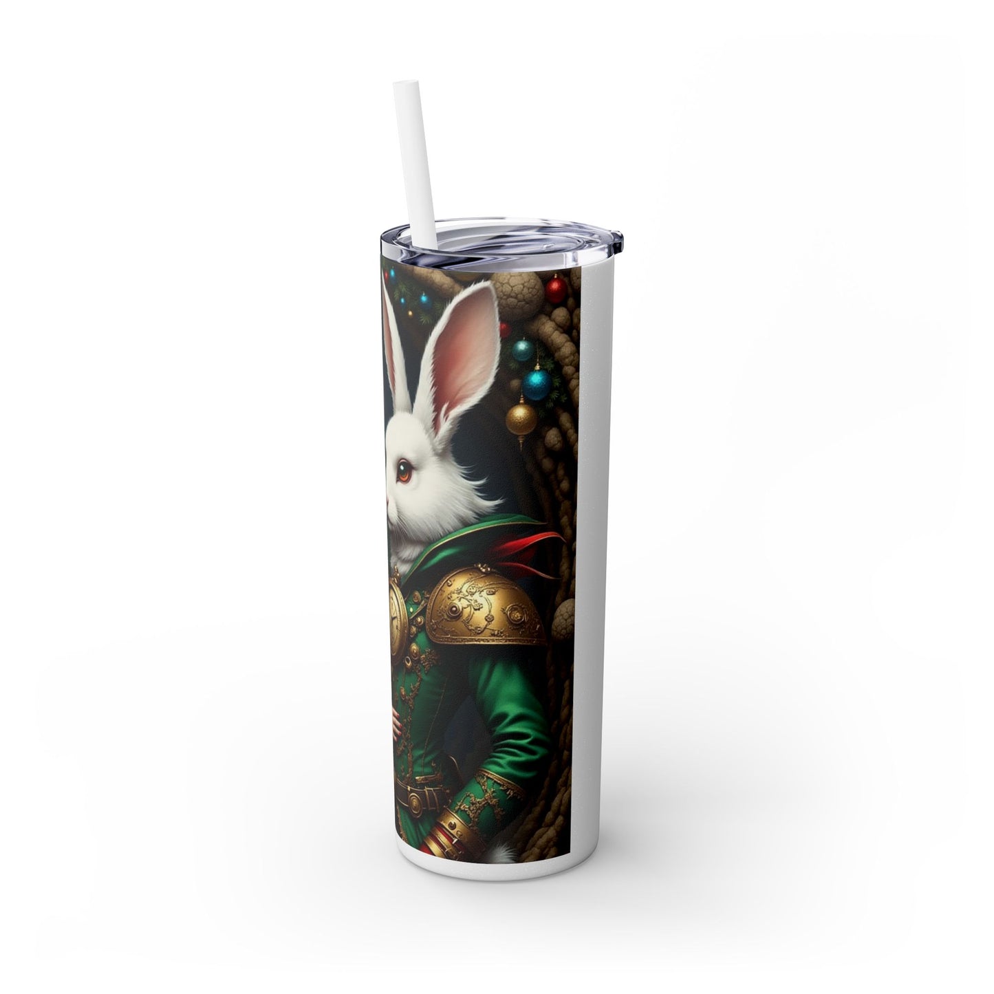 Whimsical Winter Skinny Tumbler with Rabbit Design, Christmas Gift, Holiday Drinkware, Fun Travel Mug, Cute Beverage Container