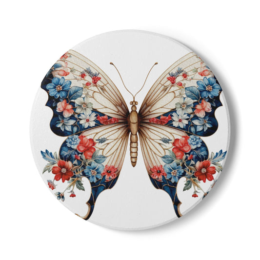 Ceramic Coaster, Country Flower Butterfly, Unique Designs, Gift Ideas,