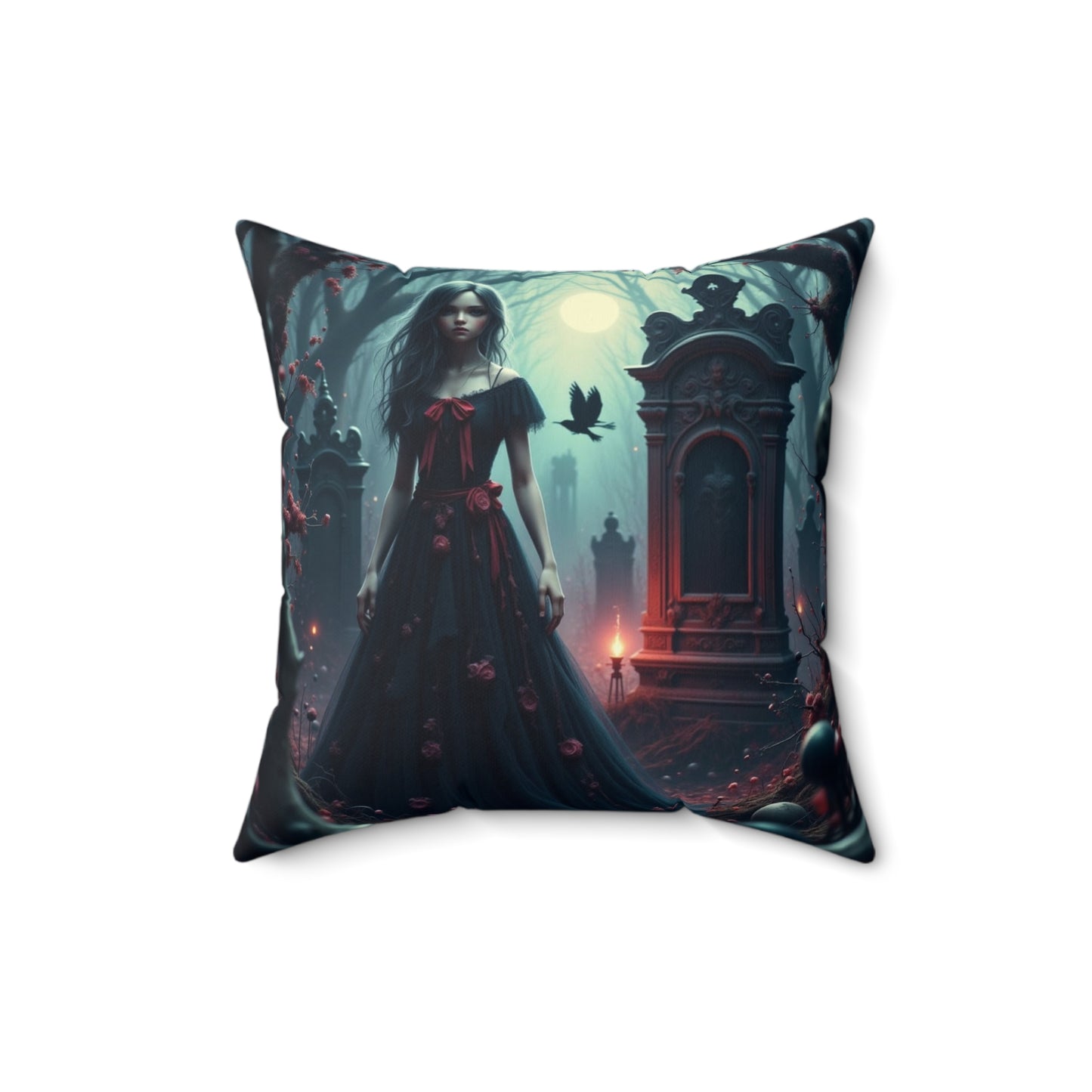 Gothic Fantasy Art Pillow, Decorative Cushion Cover, Home Décor, Spooky Atmosphere, Halloween Decor, Gift for Dark Aesthetics
