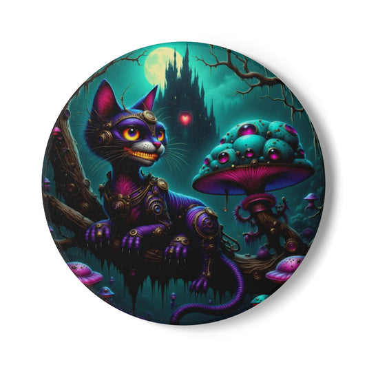 Whimsical Cheshire Cat Ceramic Coaster - Colorful Home Decor, Gift for Cat Lovers, Unique Drinks Holder, Fantasy Tableware, Eco-Friendly Coaster