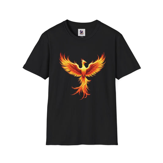 Colorful Phoenix Art Unisex Softstyle T-Shirt, Colorful Tee, Nature-Inspired Apparel, Cute Graphic Shirt