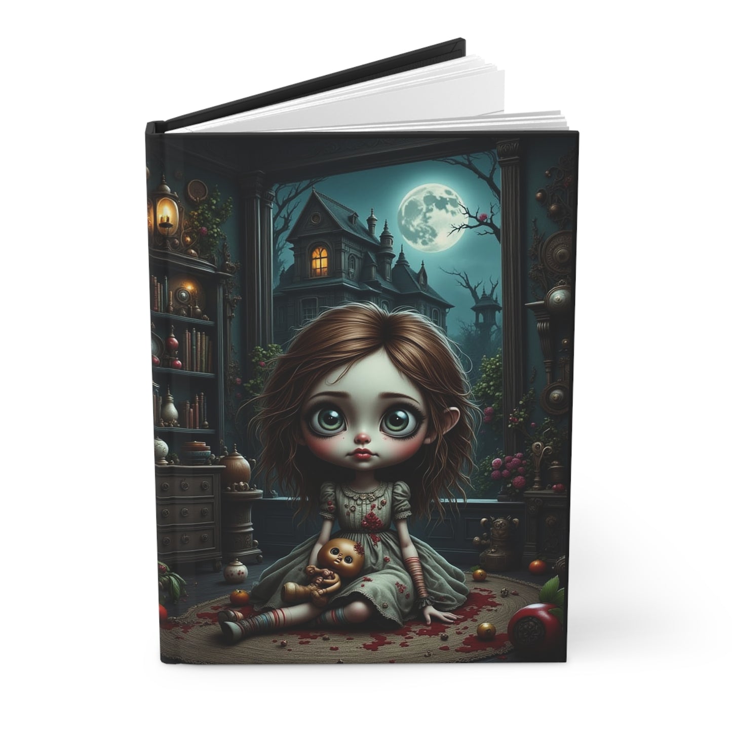 Creepy Doll in Moonlight Hardcover Journal | Gothic Horror Notebook