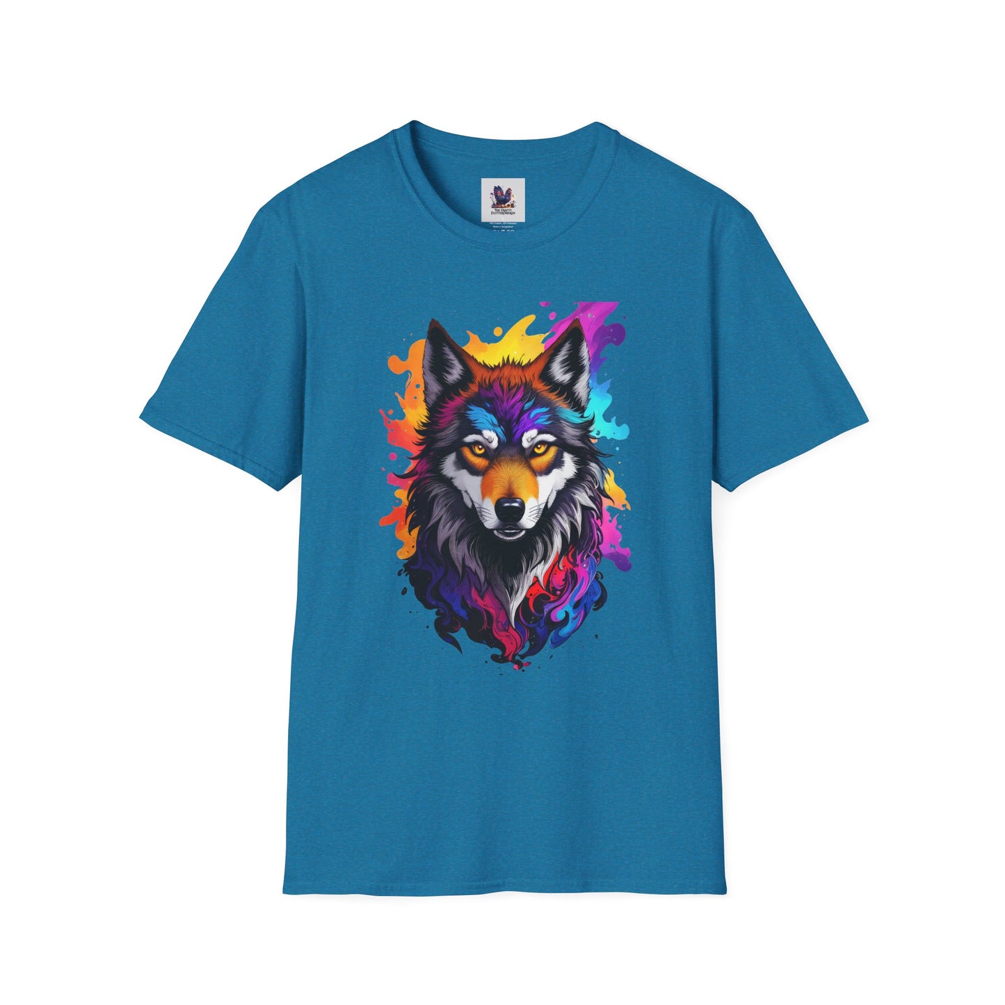Colorful Wolf Art Unisex Softstyle T-Shirt, Animal Lover Gift, Colorful Tee, Nature-Inspired Apparel, Cute Graphic Shirt