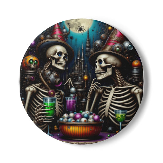 Spooky Celebration Vintage Skeleton Ceramic Coaster, Halloween Decor, Party Gift, Kitchen Accessory, Home Bar Decor, Trick or Treat