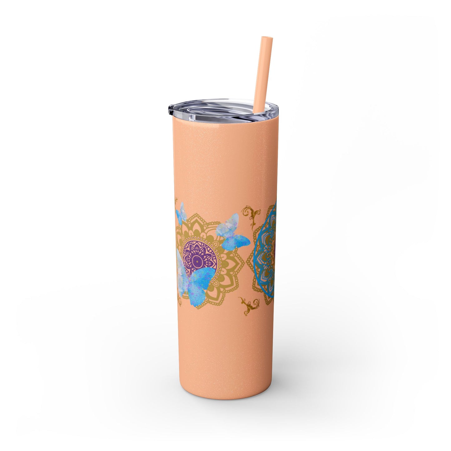 Blue Iceberg Mandala Skinny Tumbler with Straw, 20oz