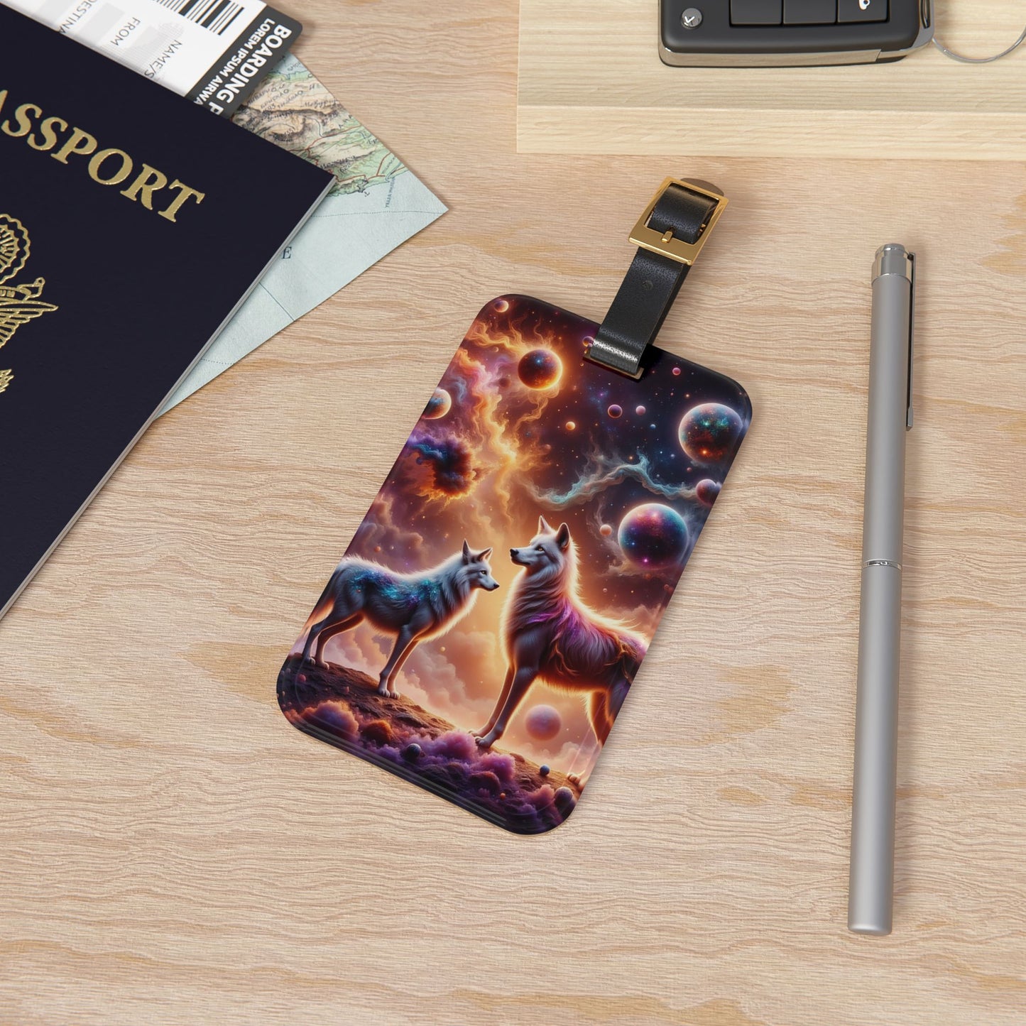 Cosmic Wolves Luggage Tag, Unique Dog Lover Travel Tag, Personalized Pet Luggage ID, Astronaut Dog Themed Baggage Tag, Gift for Pet Owners