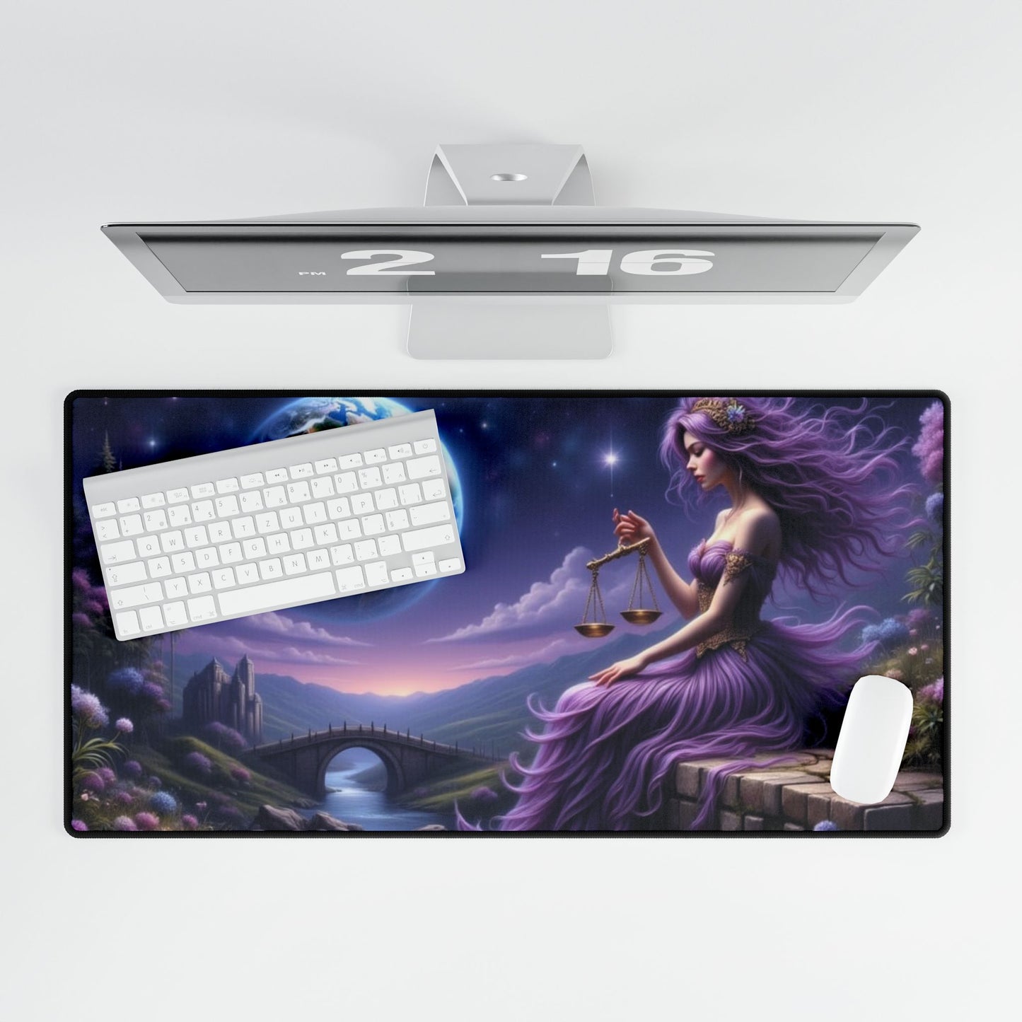 Mystical Balance Desk Mat - Enchanting Cosmic Design, Office Decor, Gift for Zodiac Lovers, Astrology Enthusiasts, Home Office Essentials