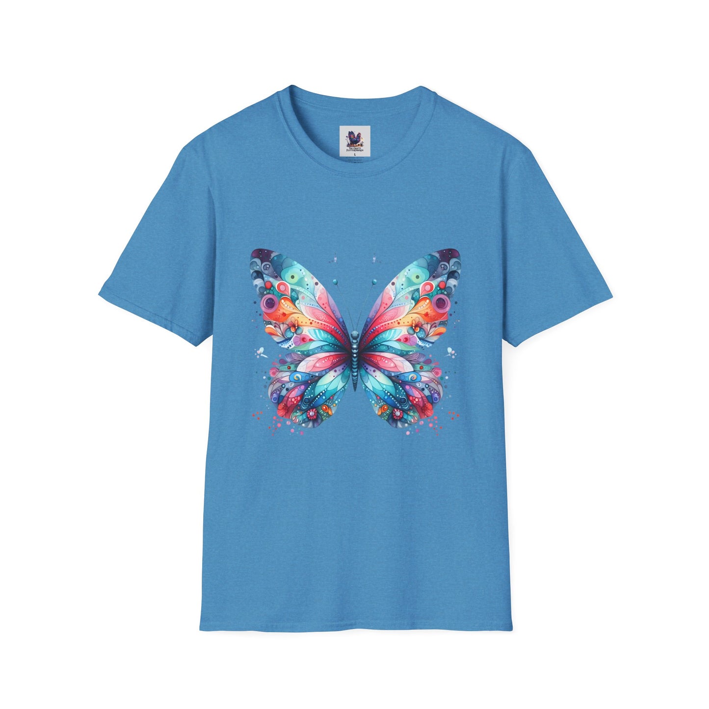 Colorful Butterfly Art Unisex Softstyle T-Shirt, Colorful Tee, Nature-Inspired Apparel, Cute Graphic Shirt