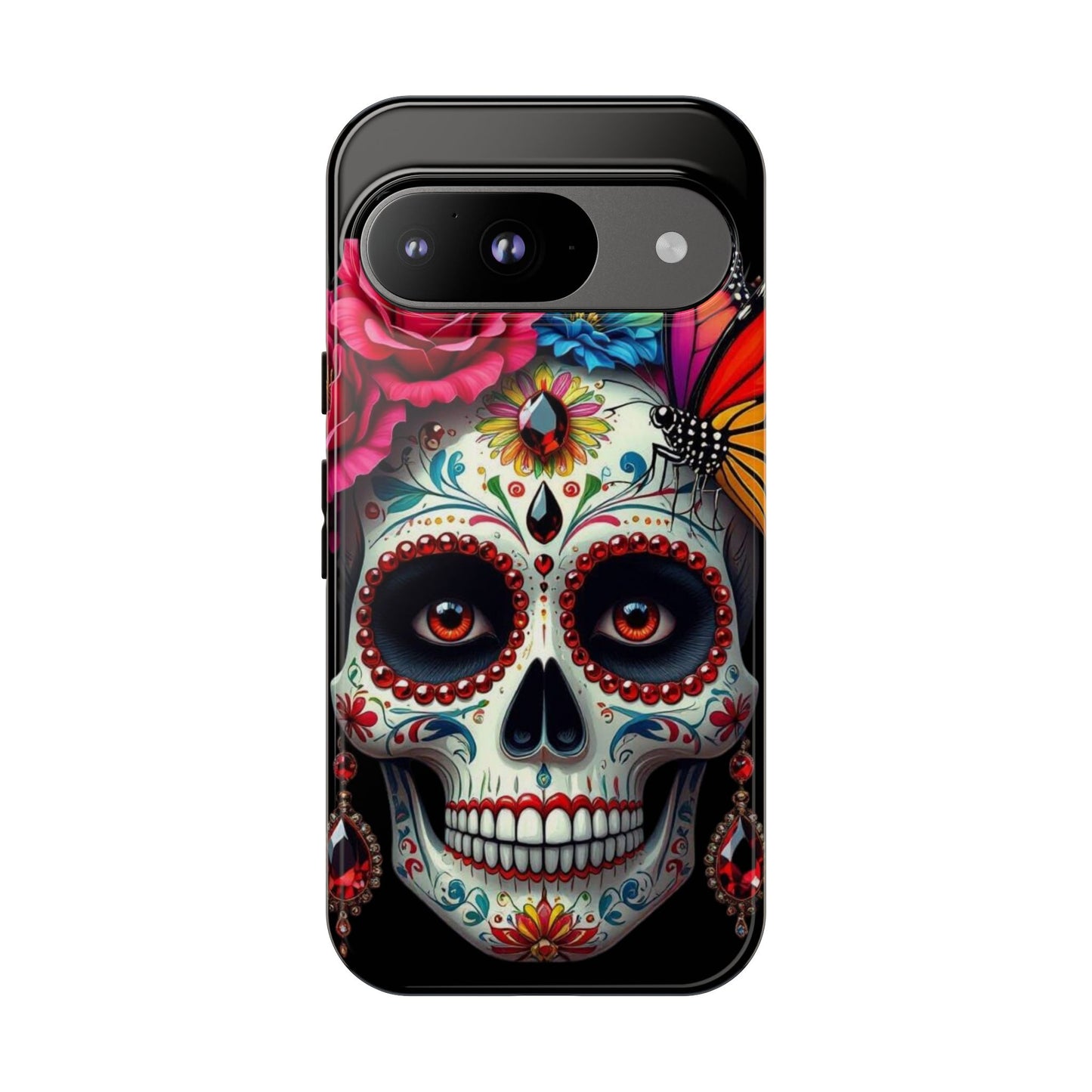 Colorful Sugar Skull Phone Case, Day of the Dead Case, Floral Phone Cover, Flower Skull Design, Edgy Phone Accessory