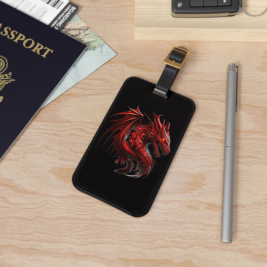 Red Dragon Luggage Tag, Fantasy Travel Accessory, Personalized Baggage Tag, Dragon Lover Gift, Unique Gift for Travelers