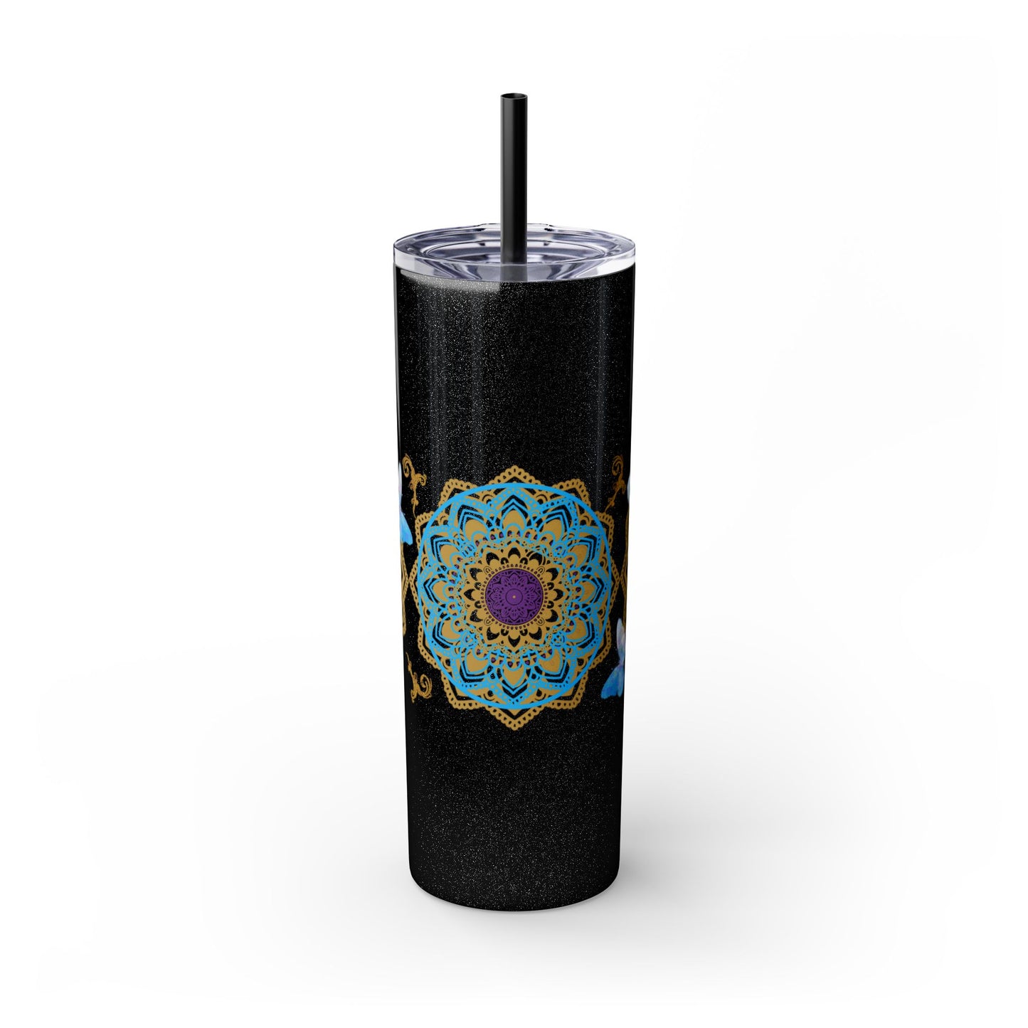 Blue Iceberg Mandala Skinny Tumbler with Straw, 20oz