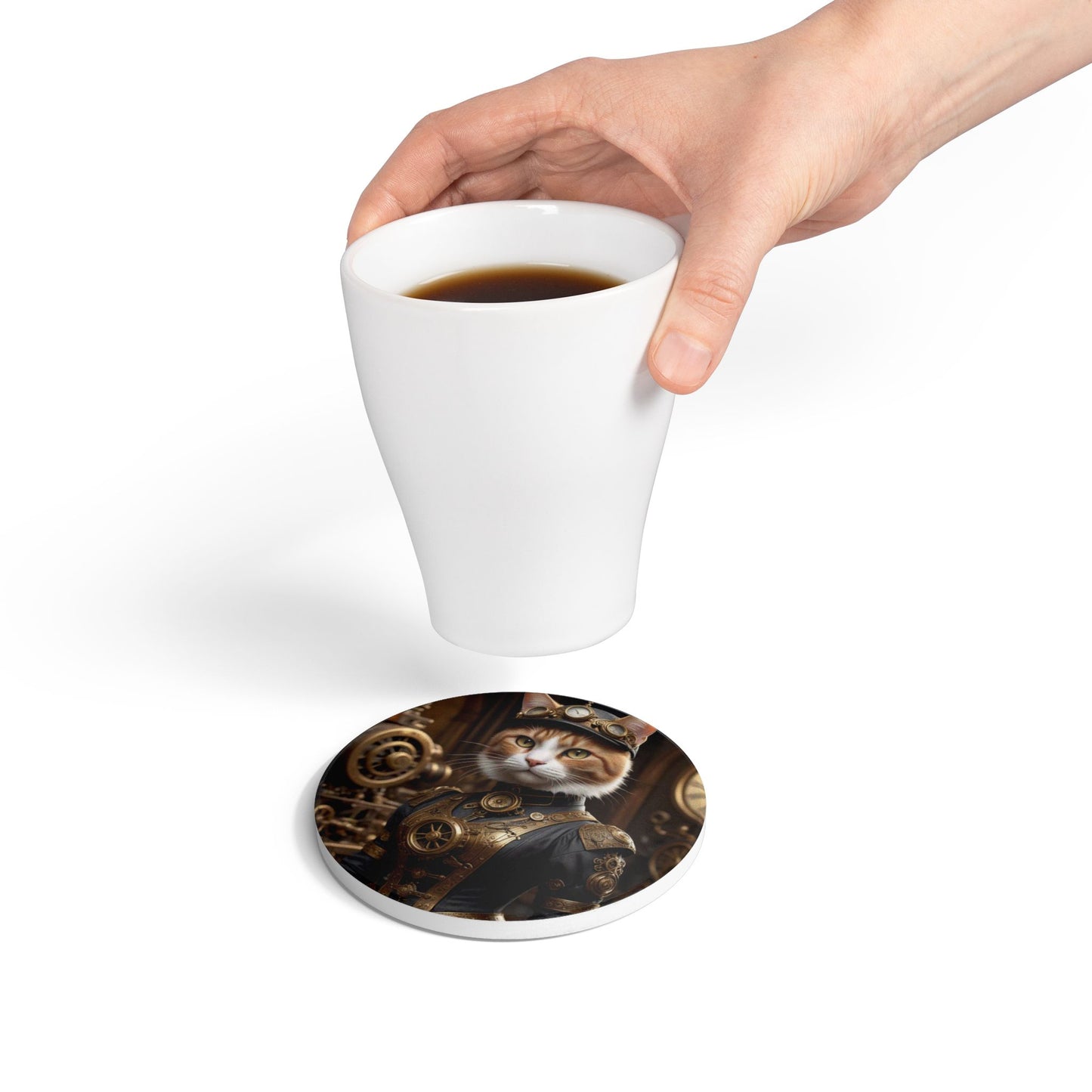 Ceramic Coaster, Steampunk Cat Commander, Unique Designs, Steampunk, Gift Ideas