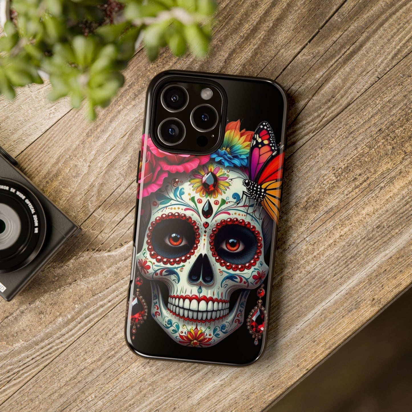 Colorful Sugar Skull Phone Case, Day of the Dead Case, Floral Phone Cover, Flower Skull Design, Edgy Phone Accessory