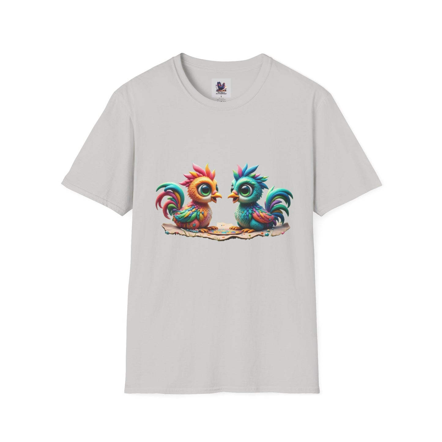 Colorful Kooky Chickens Willow & Sage Art Unisex Softstyle T-Shirt, Colorful Tee, Nature-Inspired Apparel, Cute Graphic Shirt
