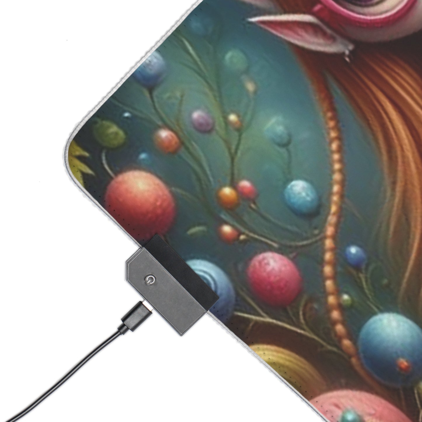 LED Whimsical Gaming Mouse Pad Featuring Playful Fairies and Cat, Alice in Wonderland theme