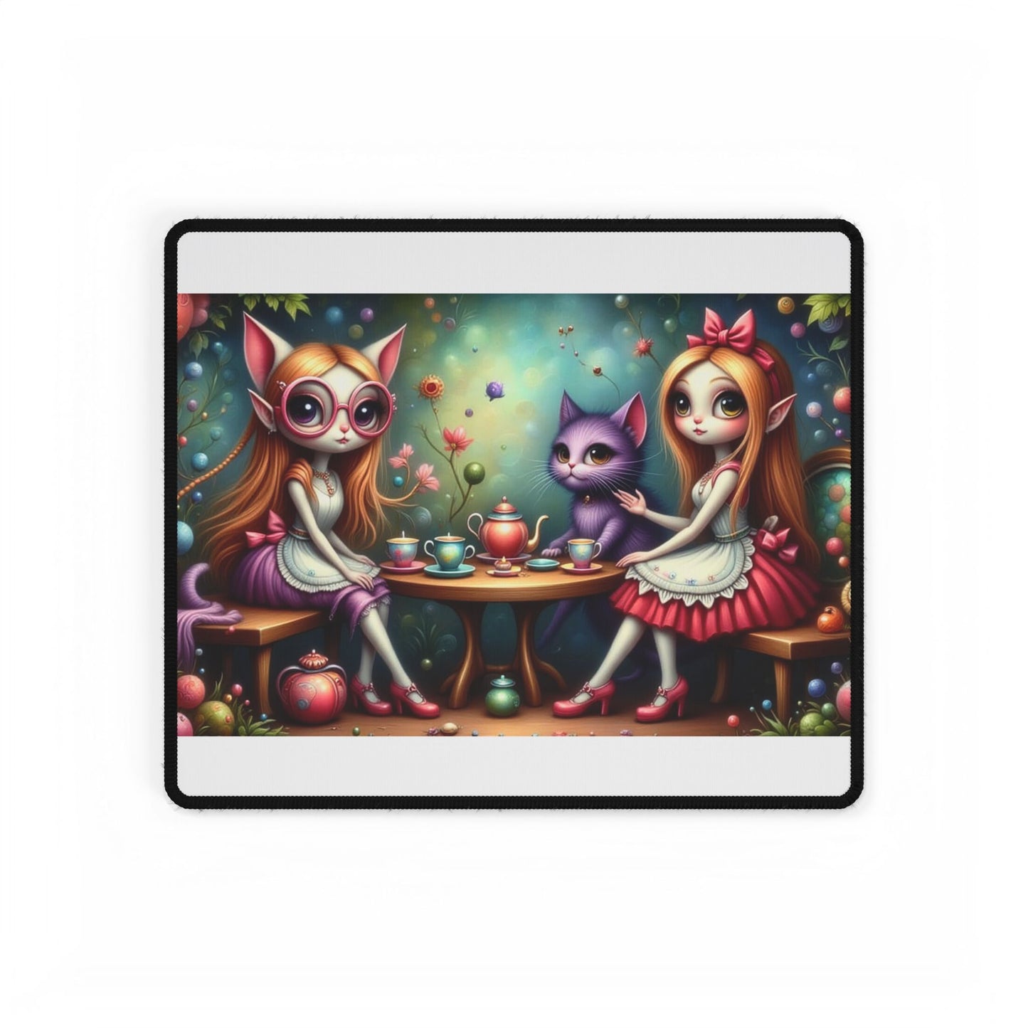 Whimsical Cat & Tea Party Desk Mat, Cute Mouse Pad, Home Office Decor, Gaming Desk Accessories, Gift for Cat Lovers
