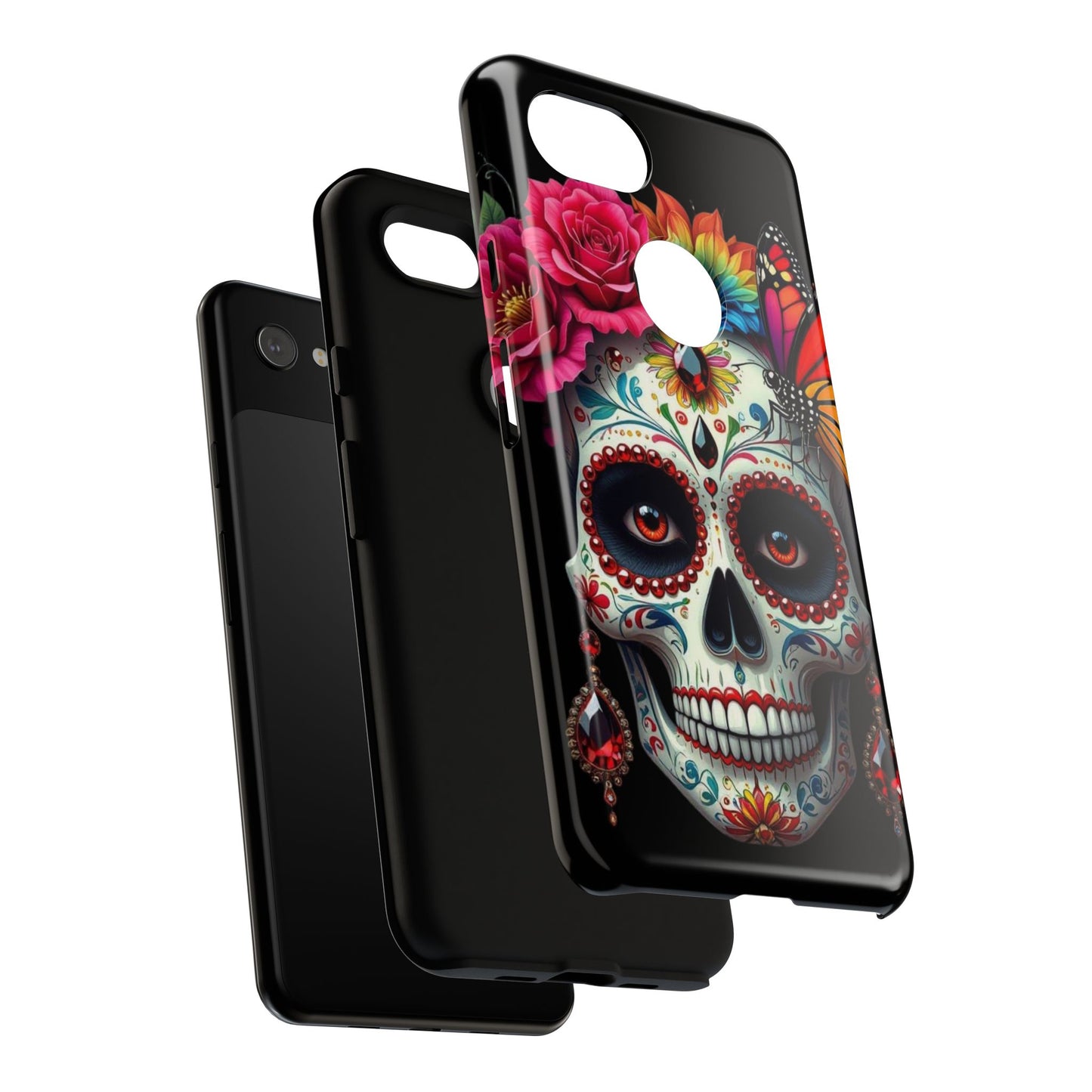 Colorful Sugar Skull Phone Case, Day of the Dead Case, Floral Phone Cover, Flower Skull Design, Edgy Phone Accessory