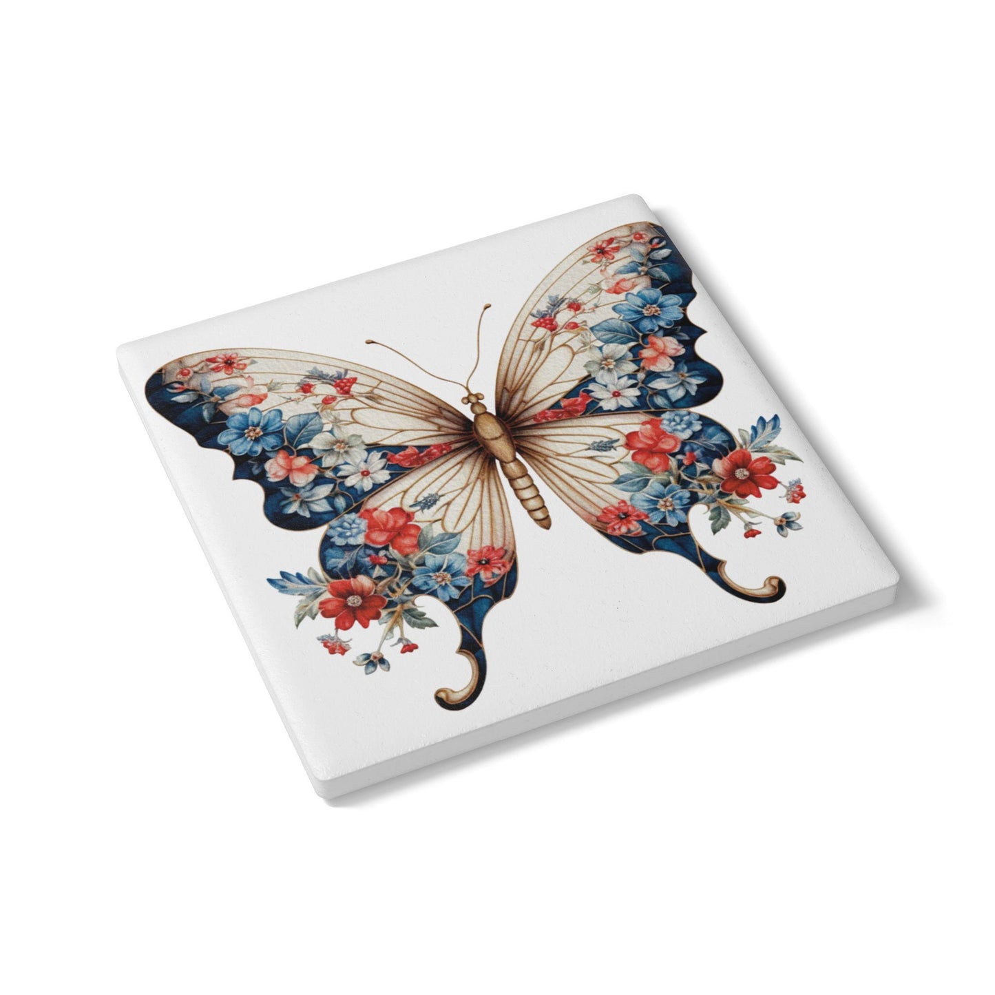 Ceramic Coaster, Country Flower Butterfly, Unique Designs, Gift Ideas,