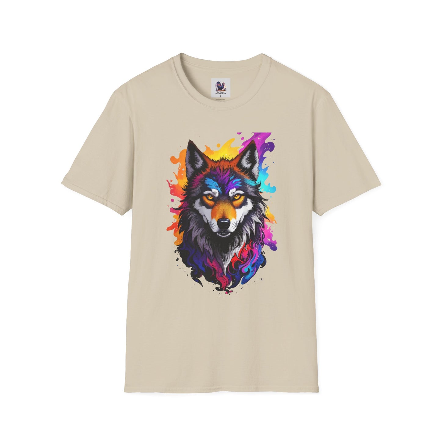 Colorful Wolf Art Unisex Softstyle T-Shirt, Animal Lover Gift, Colorful Tee, Nature-Inspired Apparel, Cute Graphic Shirt