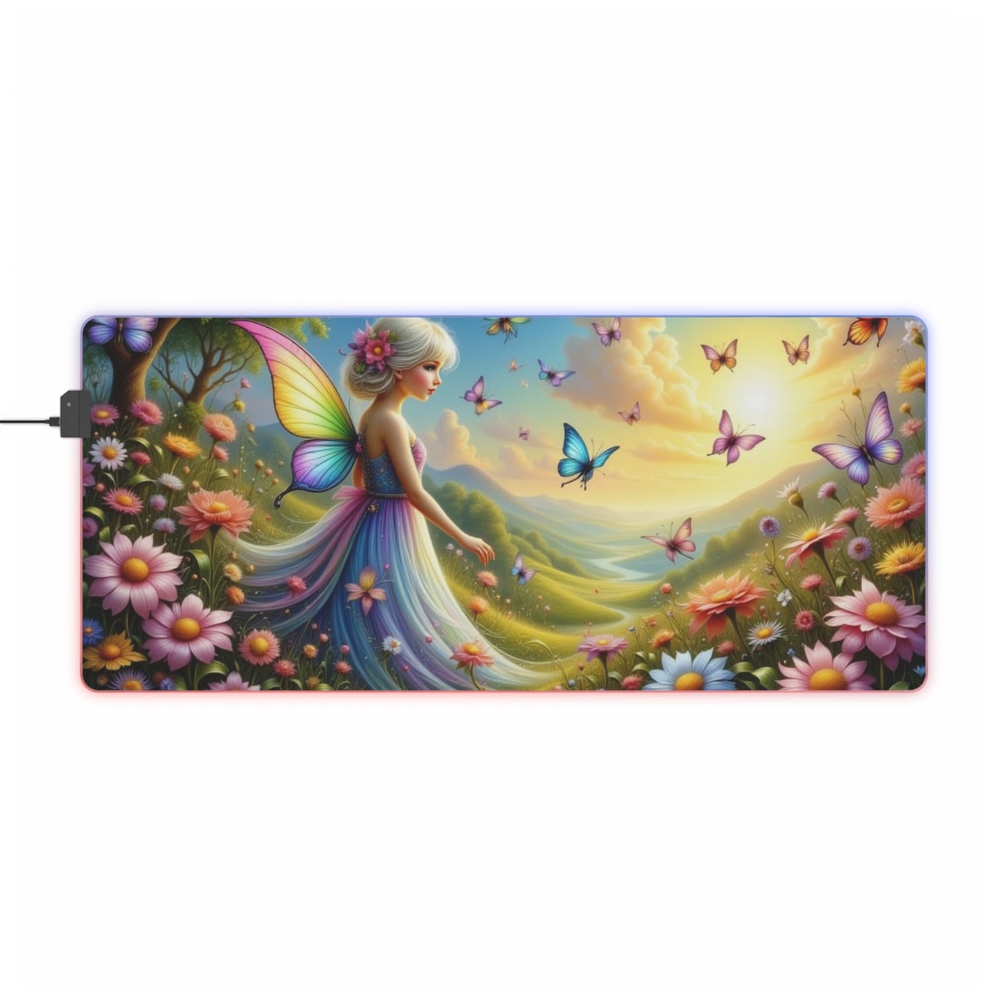 LED Gaming Mouse Pad with Enchanting Fairy Design, RGB Lighted Desk Mat, Gaming Setup Decor, Butterfly Theme Mousepad