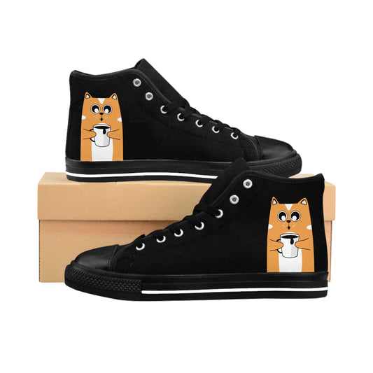 Whimsical Cat Design High-Top Sneakers, Casual Footwear, Pet Lovers Gift, Fun Everyday Shoes, Unique Fashion Accessories
