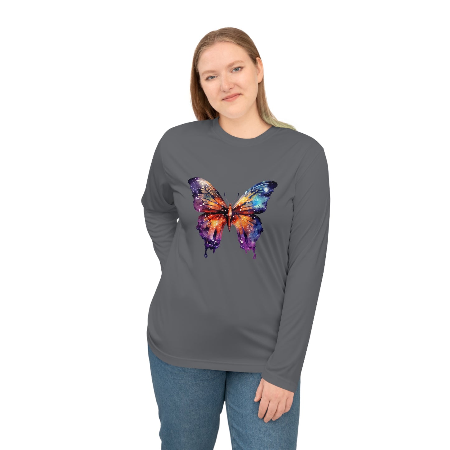 Galaxy Butterfly Long Sleeve Shirt for Nature Lovers, Perfect for Workouts, Casual Wear, Summer Festivals, Gifts