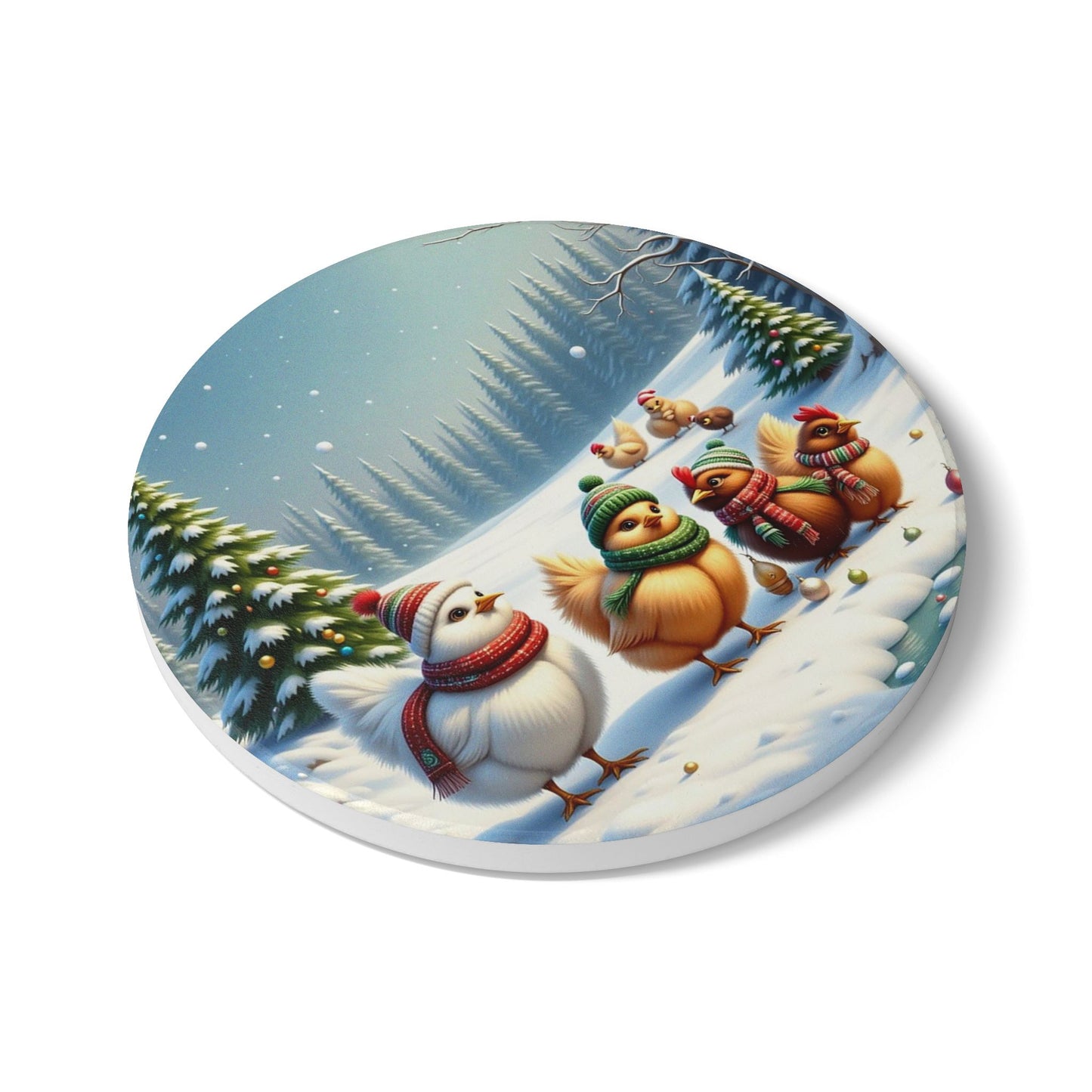 Winter Wonderland Ceramic Coaster Set, Holiday Decor, Cute Animal Coasters, Christmas Gift, Winter Home Accents