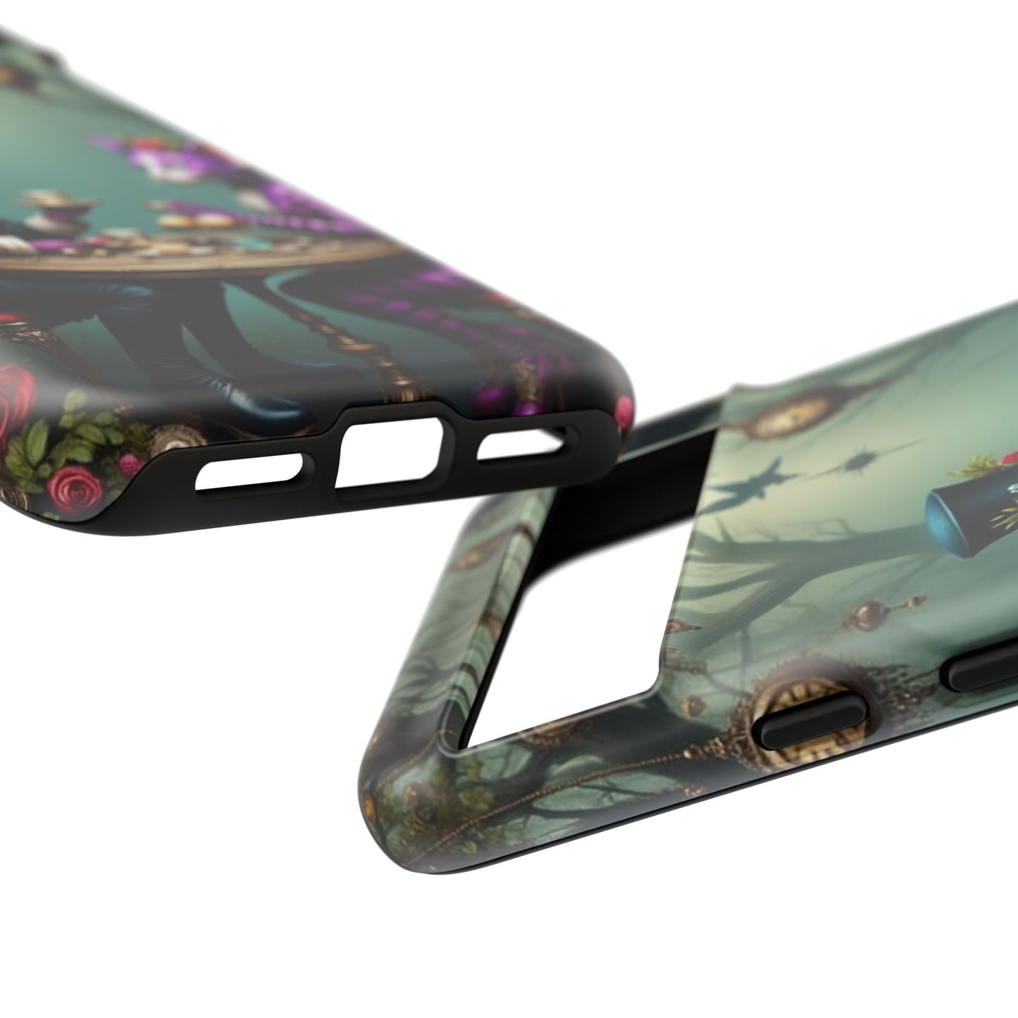 Whimsical Phone Case with Cat and Mad Hatter Design, Perfect for Gifting, Fantasy Lovers, Tea Party Theme, Tough Cases