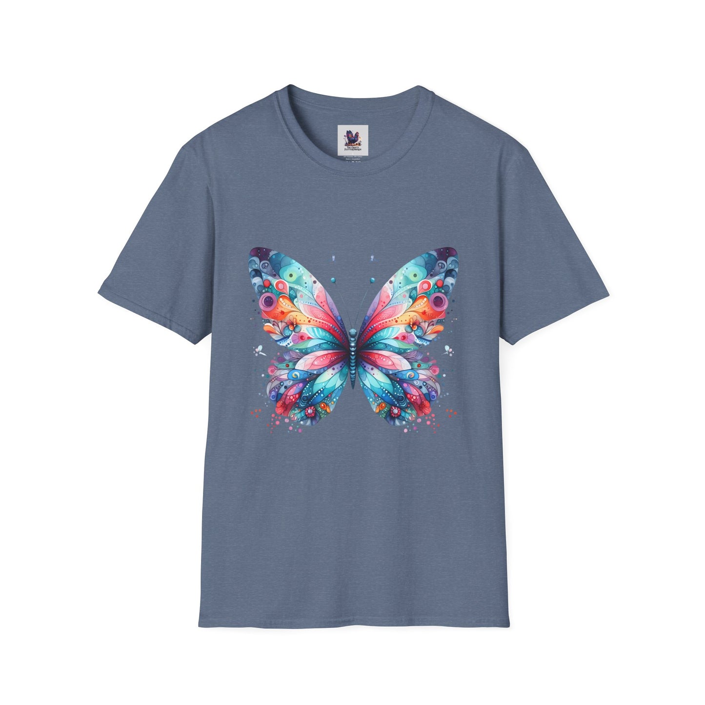Colorful Butterfly Art Unisex Softstyle T-Shirt, Colorful Tee, Nature-Inspired Apparel, Cute Graphic Shirt