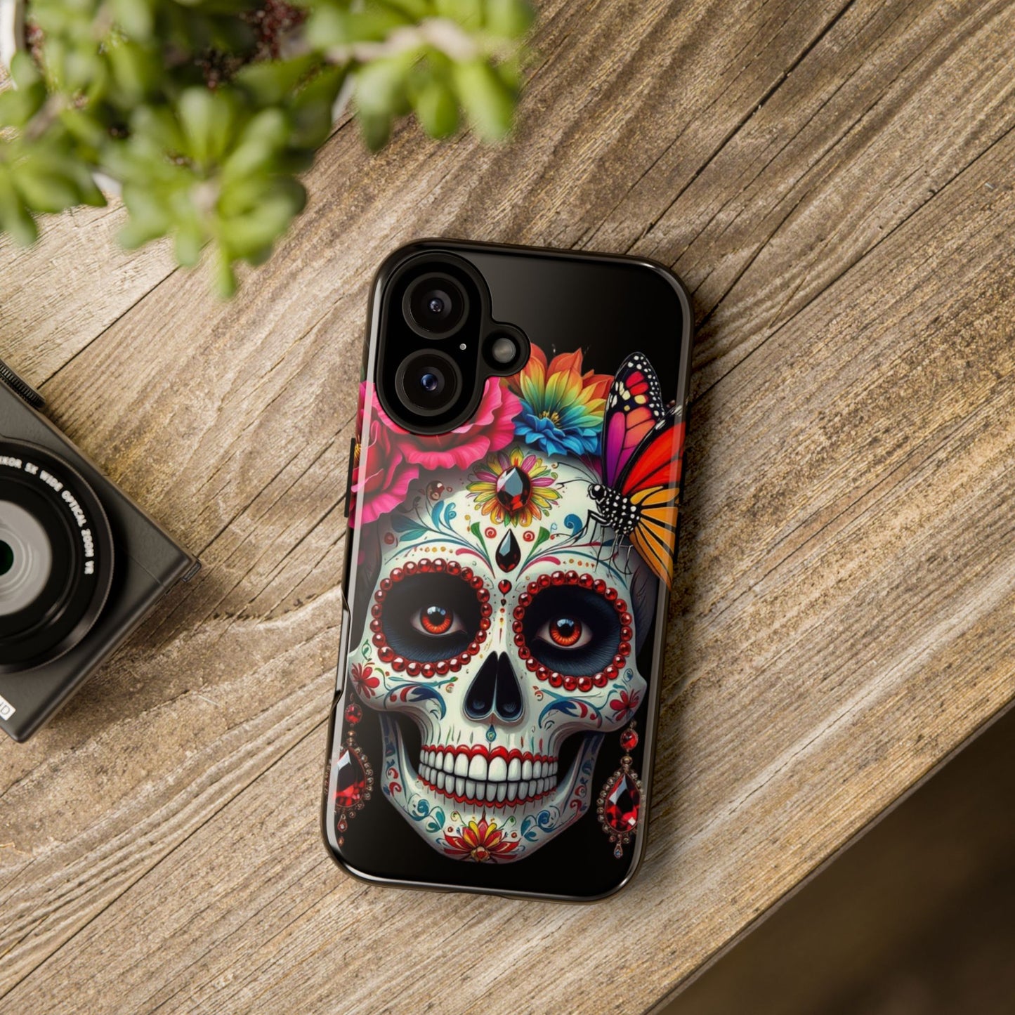 Colorful Sugar Skull Phone Case, Day of the Dead Case, Floral Phone Cover, Flower Skull Design, Edgy Phone Accessory