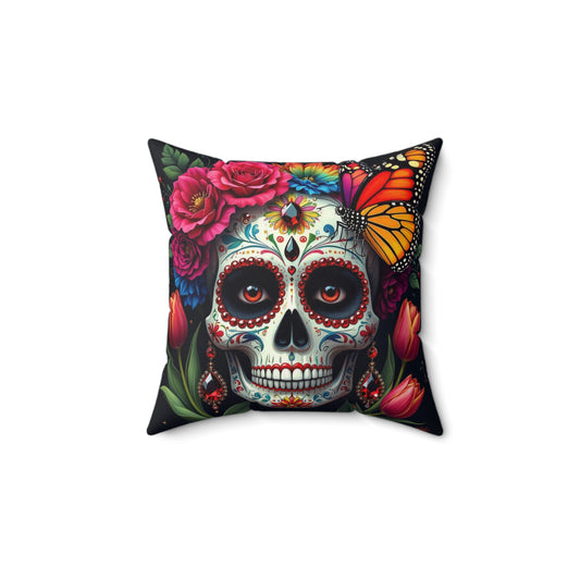 Vibrant Sugar Skull Pillow, Colorful Decorative Cushion, Day of the Dead Home Decor, Unique Gift for Halloween or Occasions