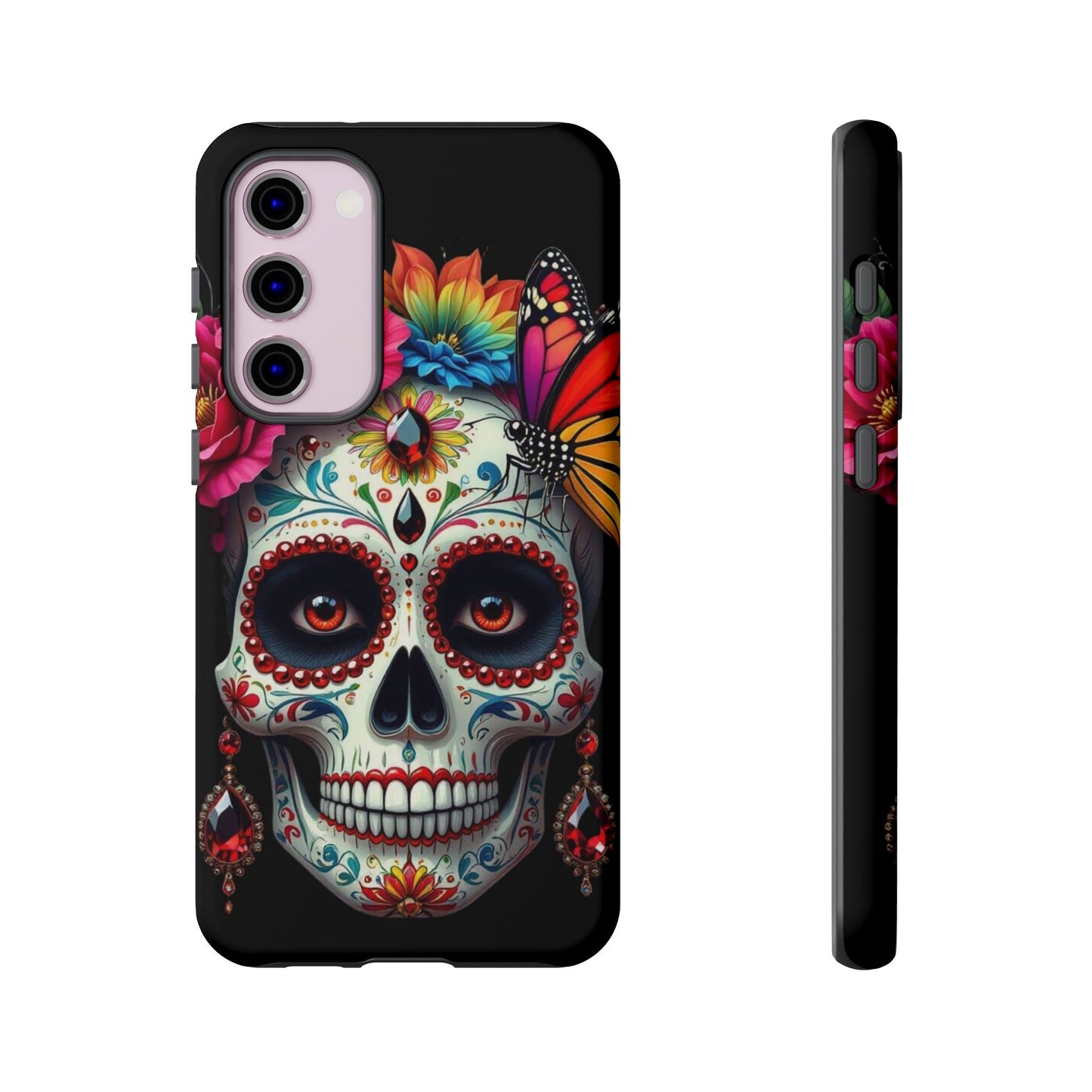 Colorful Sugar Skull Phone Case, Day of the Dead Case, Floral Phone Cover, Flower Skull Design, Edgy Phone Accessory