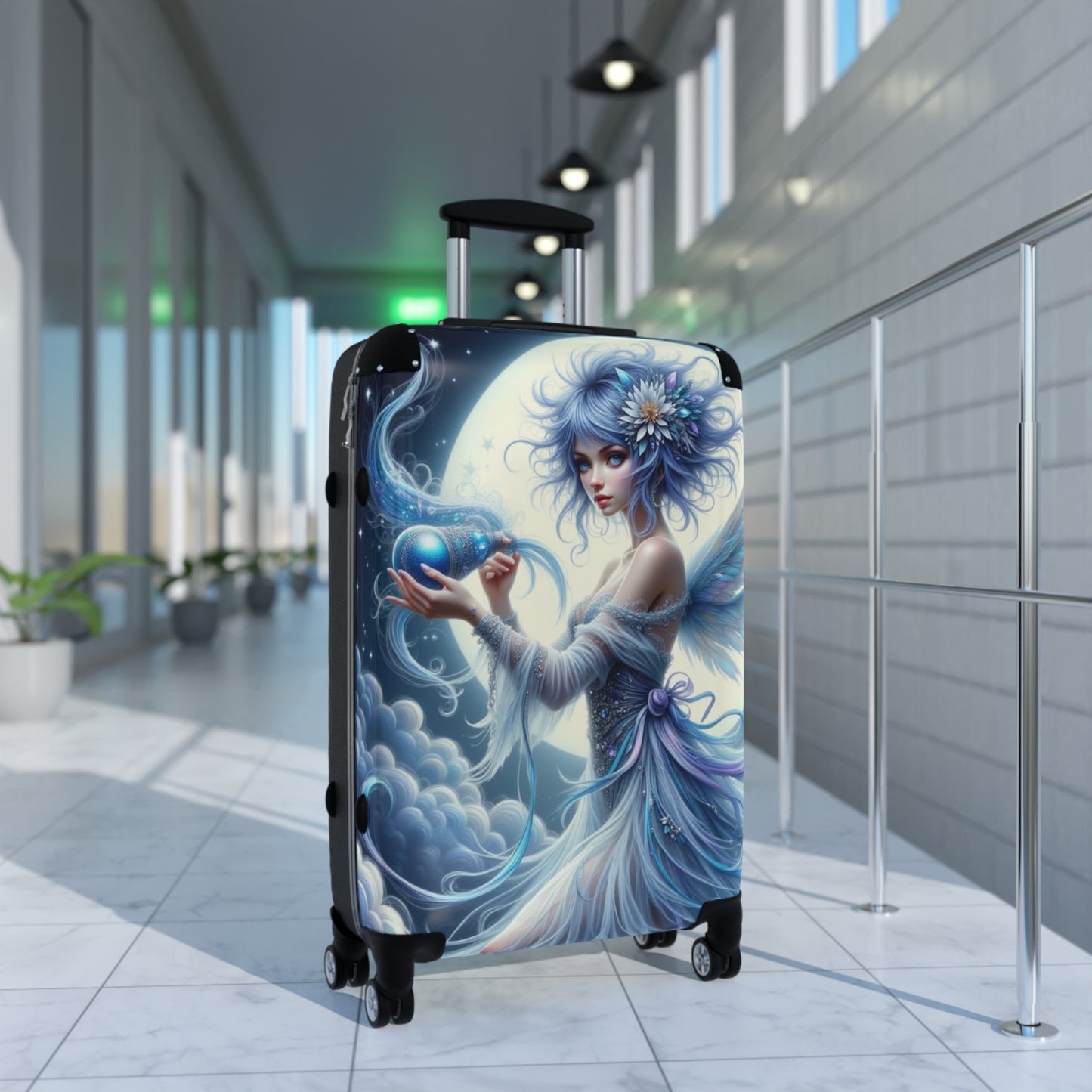 Aquarius, Fairy Tale Suitcase with Wings, Travel Bag, Carry-On Luggage, Magical Art Design, Unique Gift for Adventurers, Astrology Signs